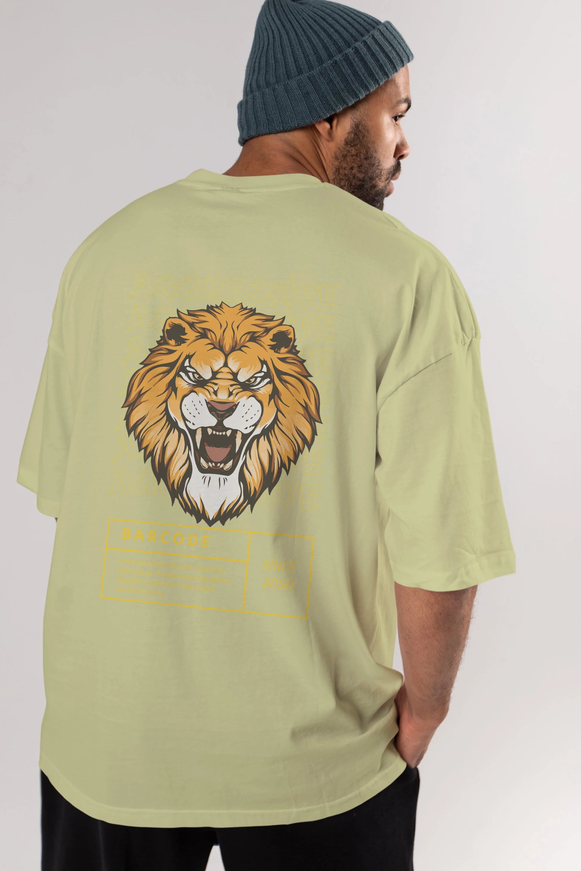 Aggressive Lion Arka Baskılı Oversize t-shirt Erkek Kadın Unisex