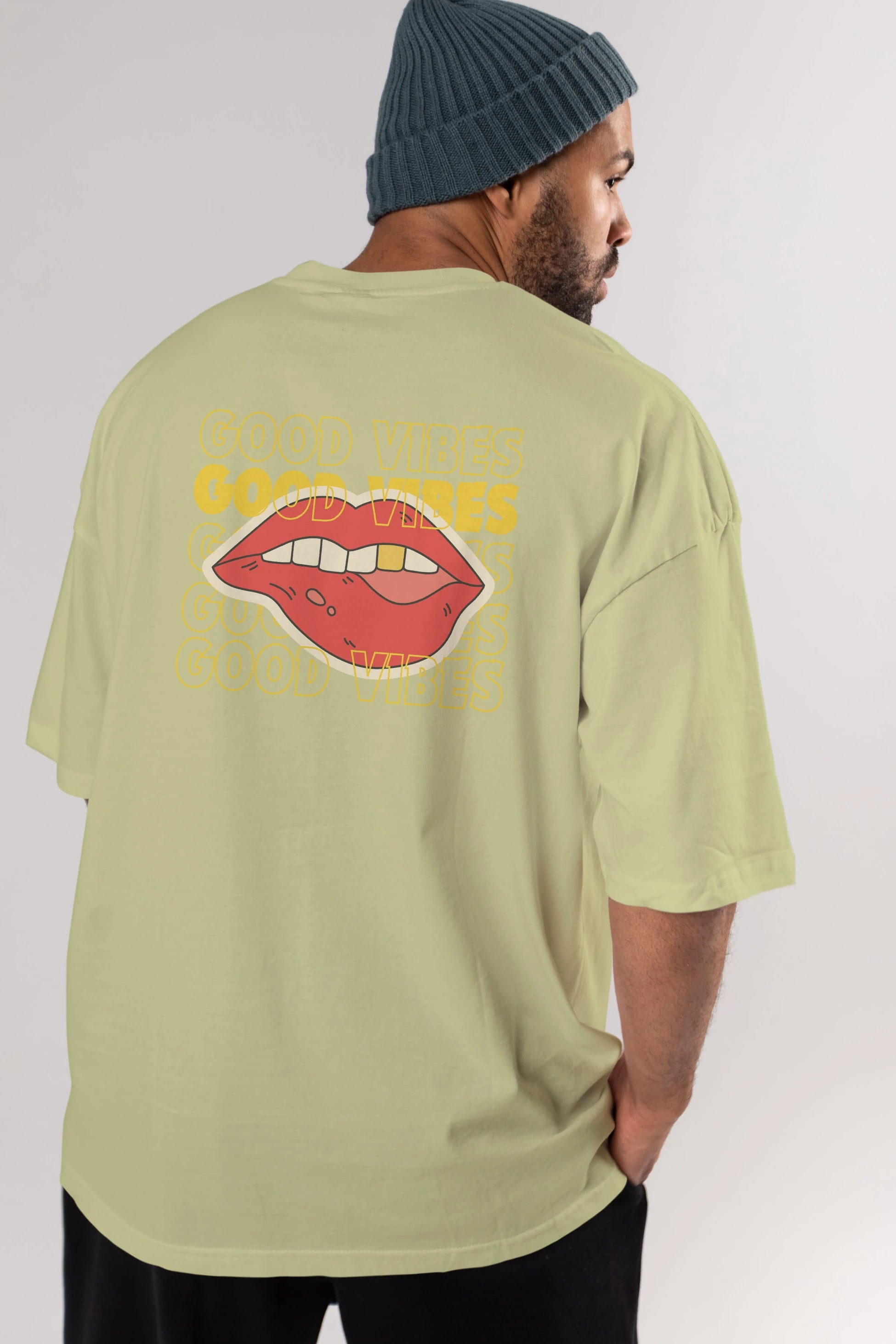 Good Vibes Yazılı 2 Arka Baskılı Oversize t-shirt Erkek Kadın Unisex