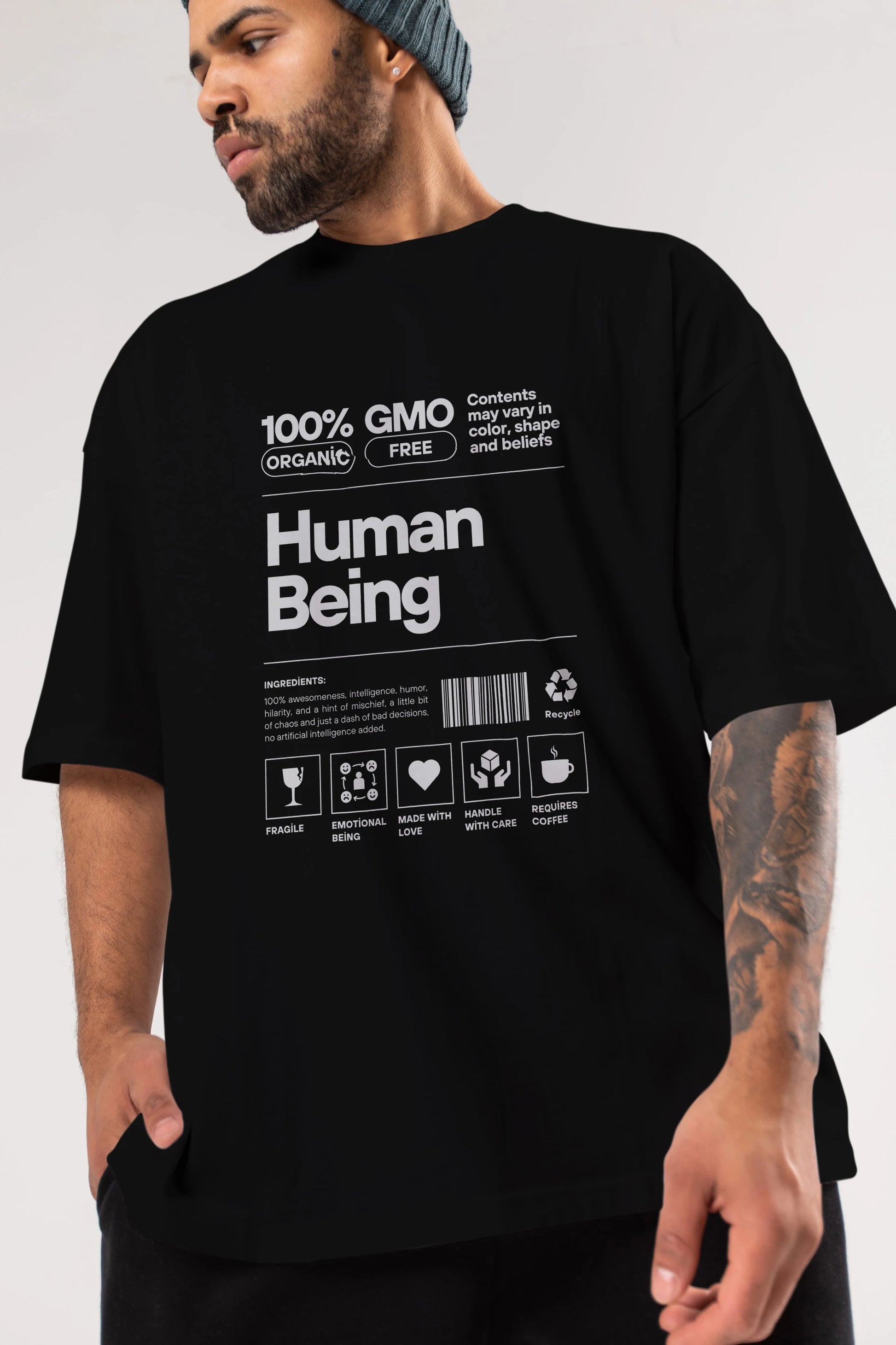 Human Being Ön Baskılı Oversize t-shirt Erkek Kadın Unisex