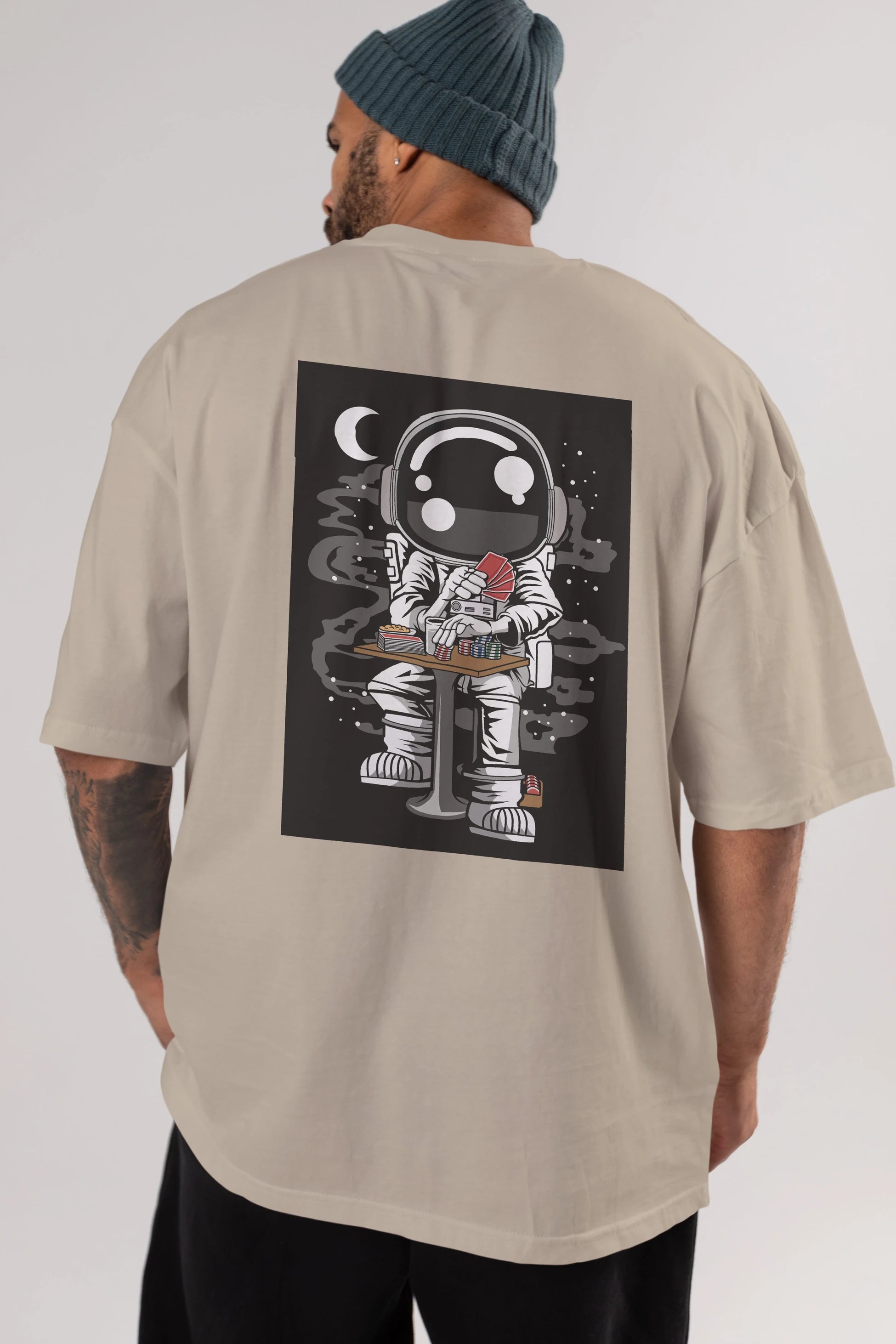 Astronaut Gambler Arka Baskılı Oversize t-shirt Erkek Kadın Unisex