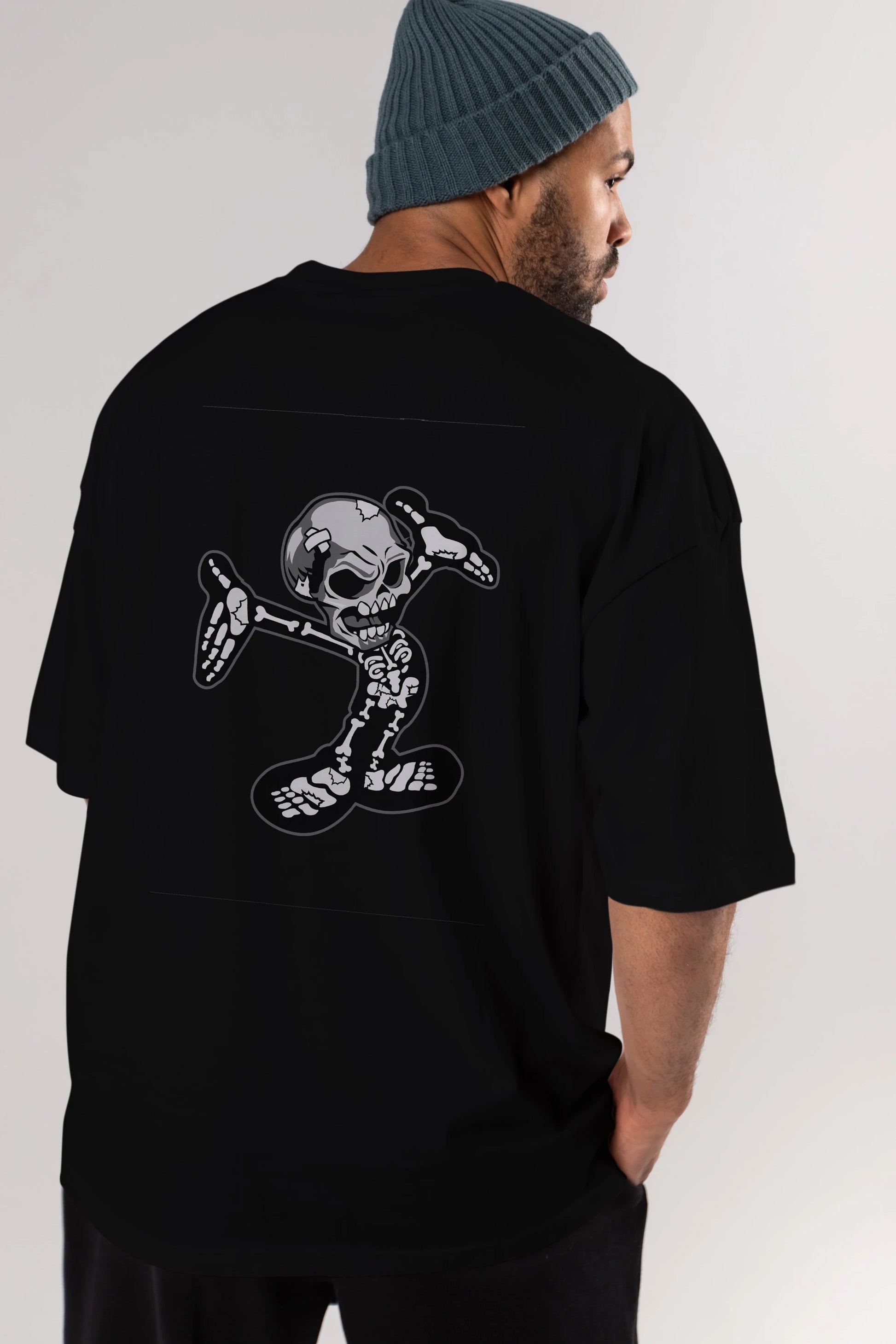 Skull Skeleton Arka Baskılı Oversize t-shirt Erkek Kadın Unisex %100 Pamuk tişort