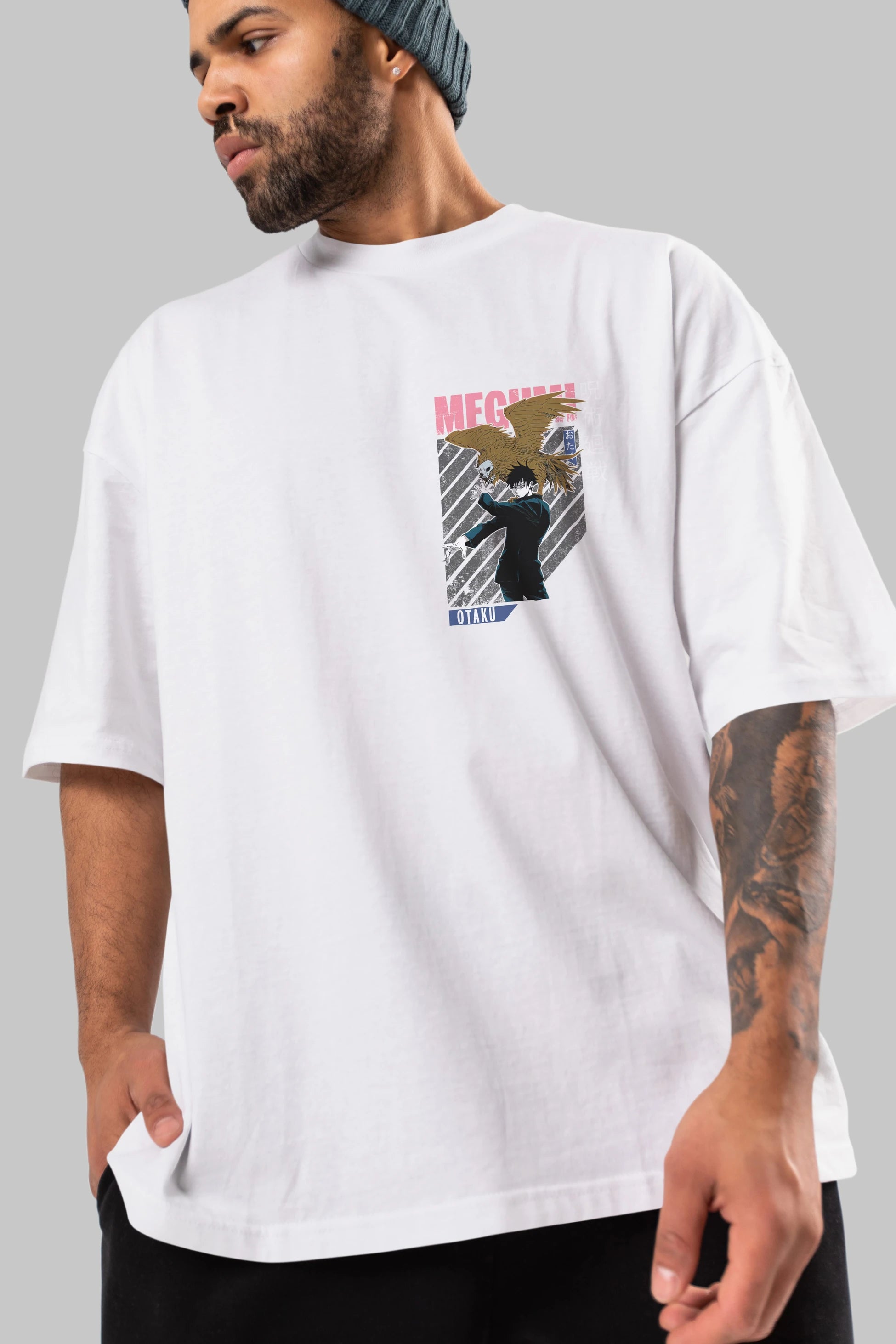 Megumi Fushiguro 2 Ön Sol Baskılı Oversize t-shirt Erkek Kadın Unisex %100 Pamuk Bisiklet Yaka tişort