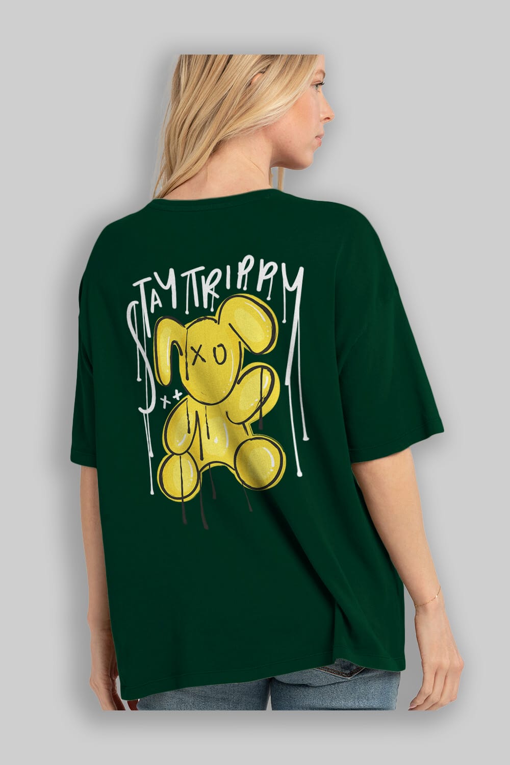 Stay Trippy Bear Arka Baskılı Oversize t-shirt Erkek Kadın Unisex