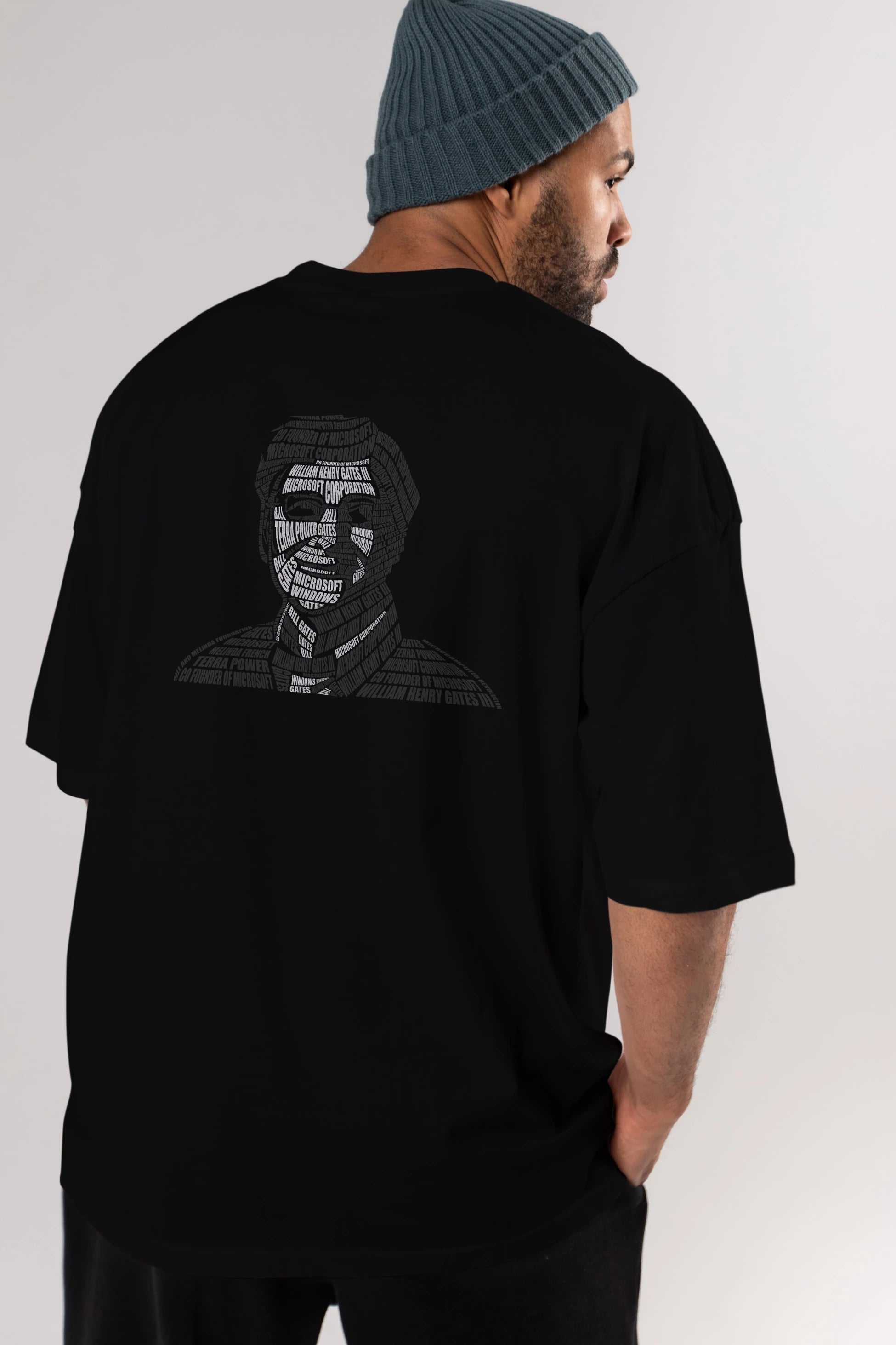 Bill Gates Calligram Arka Baskılı Oversize t-shirt %100 pamuk Erkek Kadın Unisex