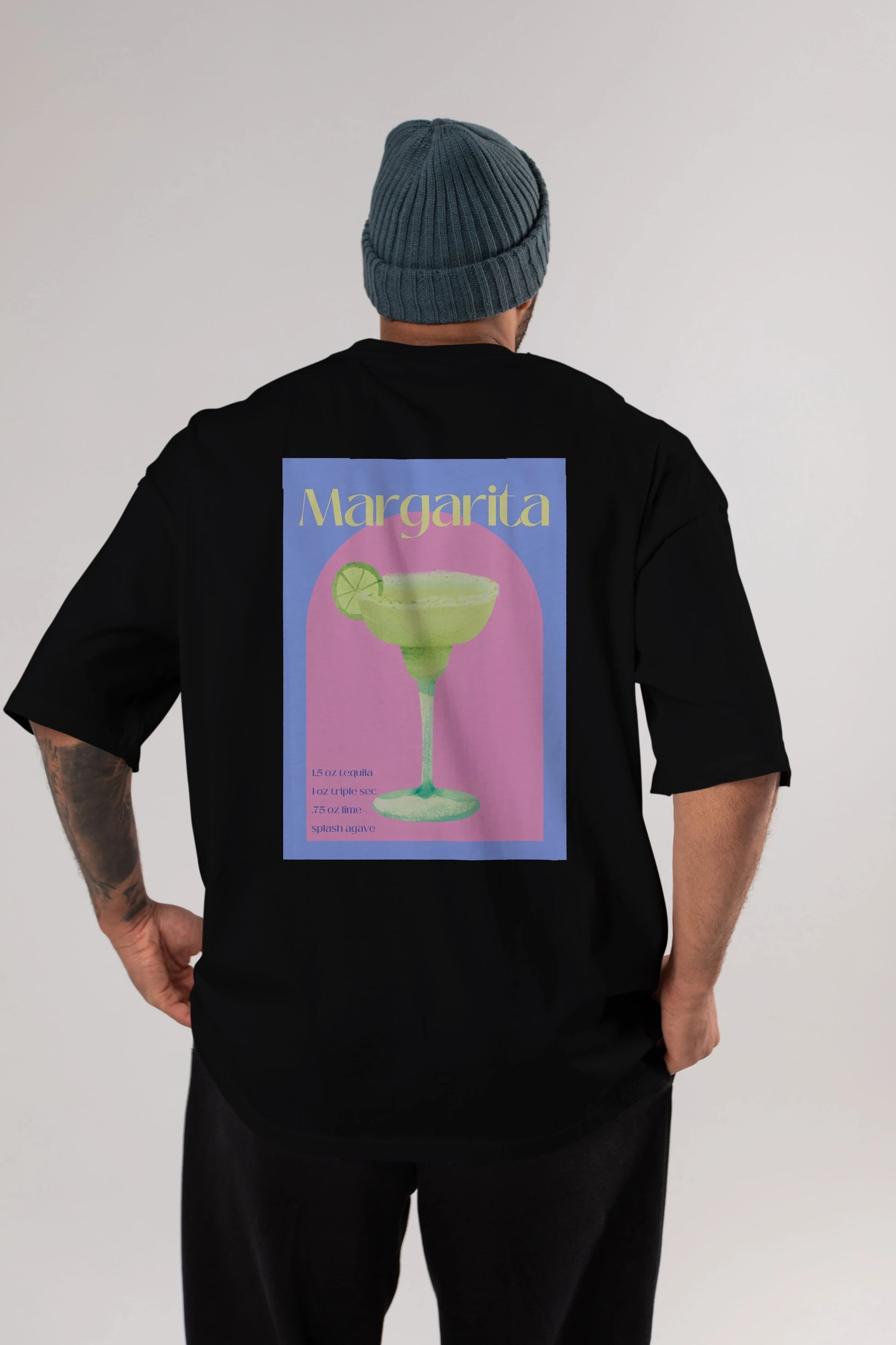 Margarita 6 Arka Baskılı Oversize t-shirt Erkek Kadın Unisex %100 Pamuk Bisiklet Yaka tişort