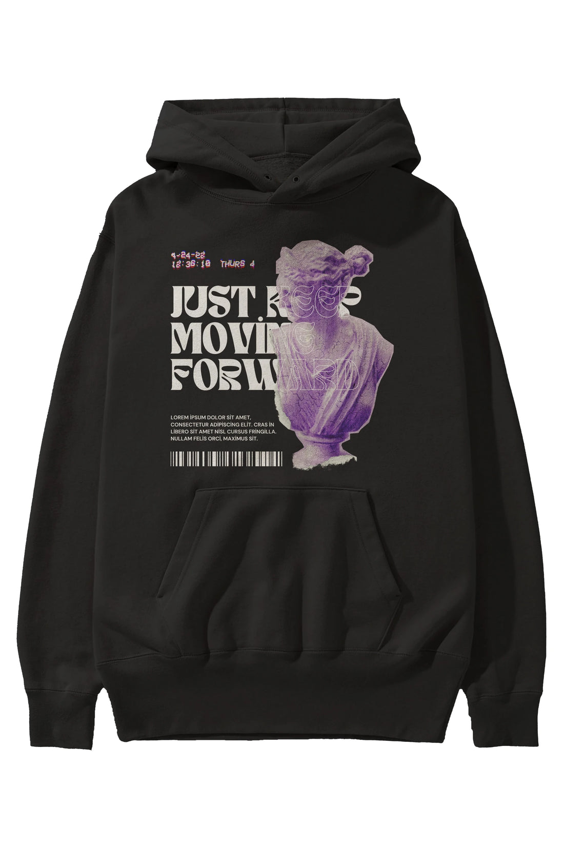 Just Keep Moving Forward Yazılı Ön Baskılı Oversize Hoodie Kapüşonlu Sweatshirt Erkek Kadın Unisex