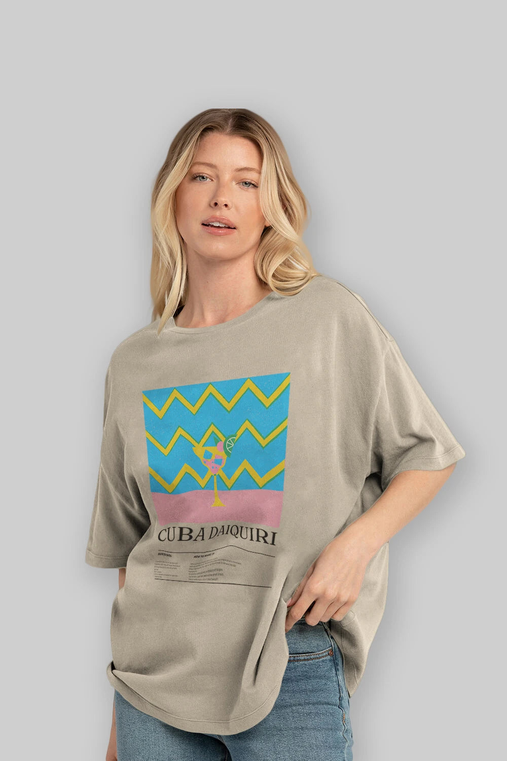 Cuba Daiquiri Kokteyl Ön Baskılı Oversize t-shirt Erkek Kadın %100 Pamuk Bisiklet Yaka tişort