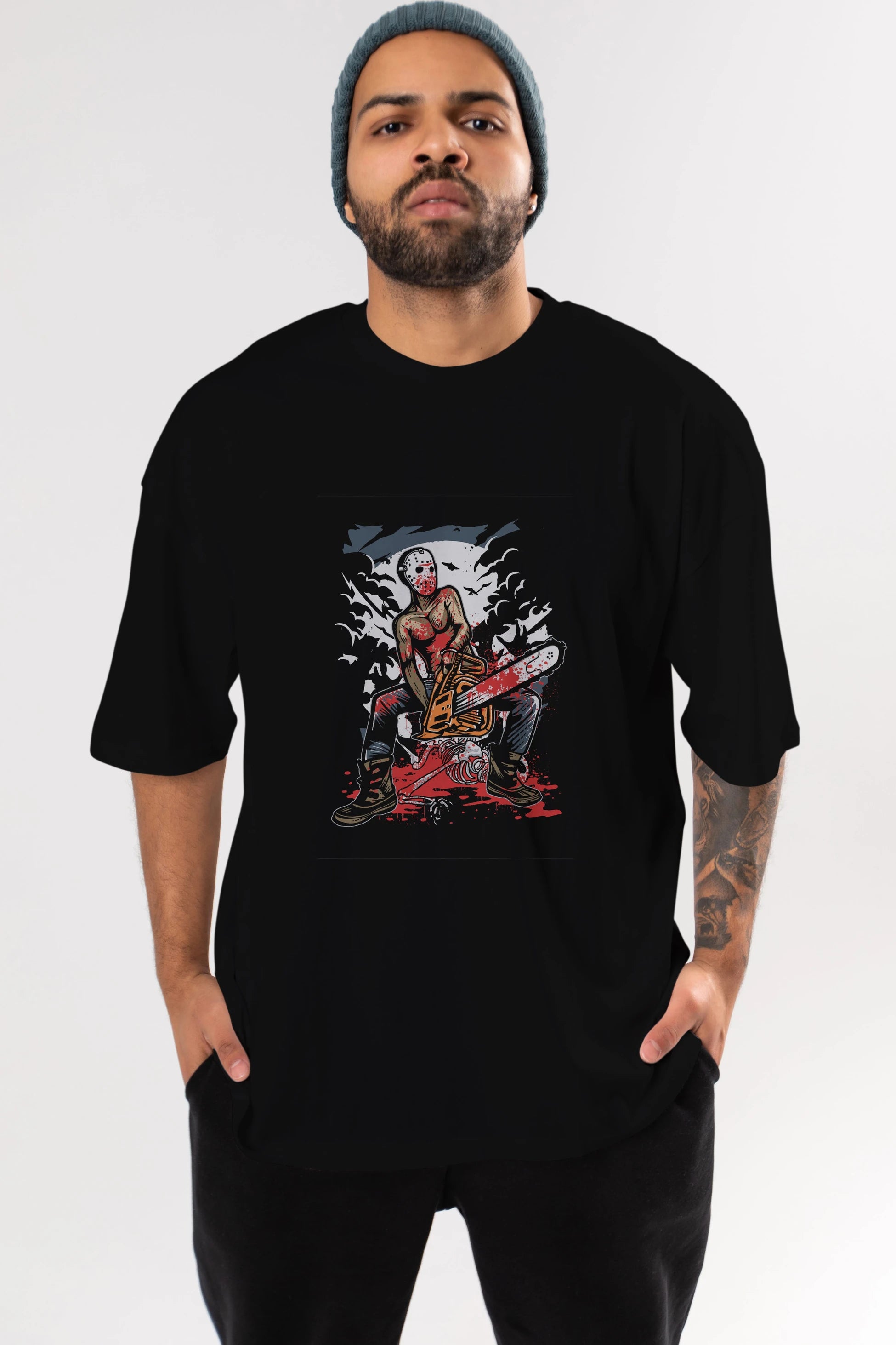 Chainsaw Killer Ön Baskılı Oversize t-shirt Erkek Kadın Unisex %100 Pamuk tişort