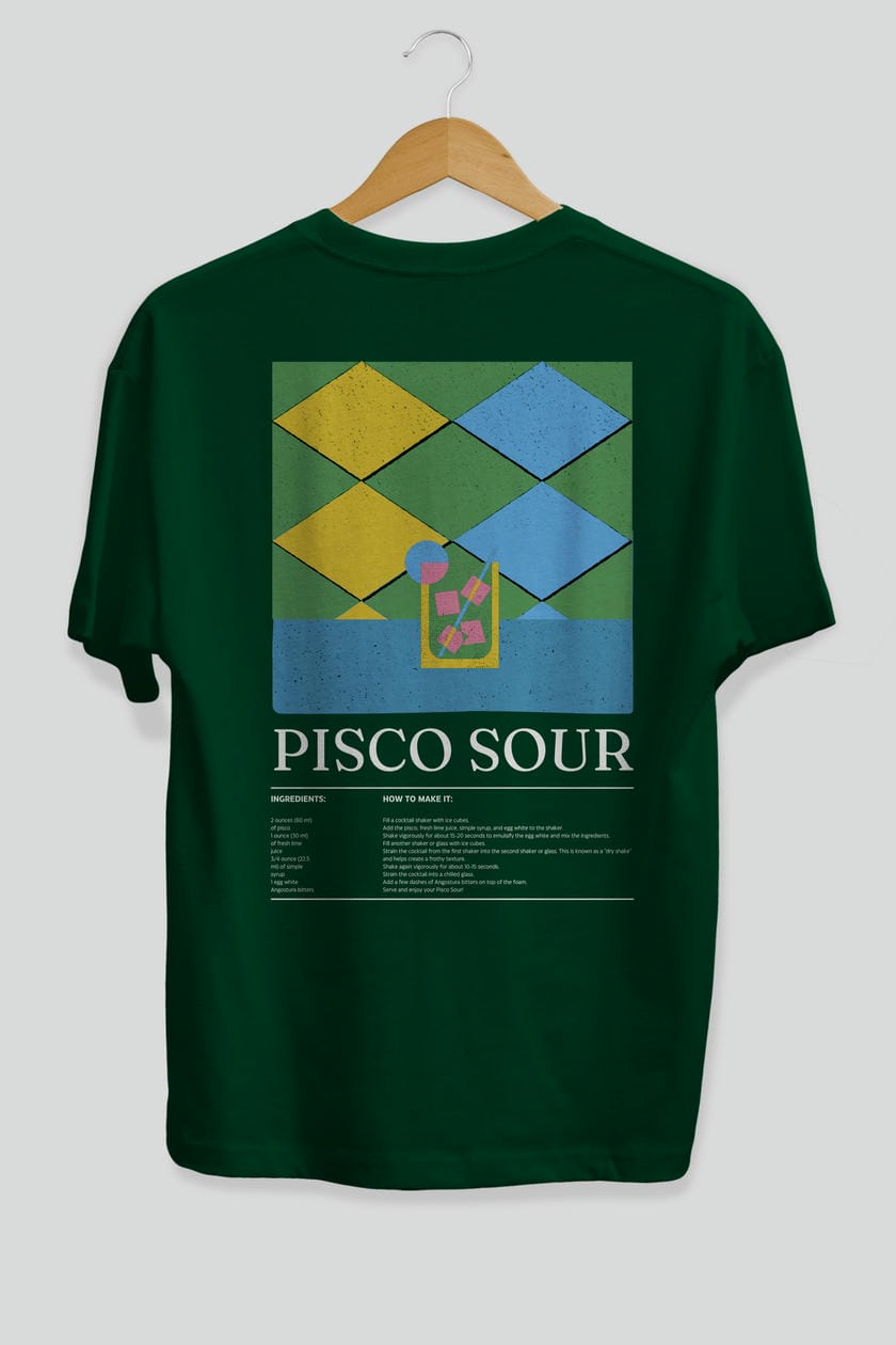 Pisco Sour Kokteyl Serisi Arka Baskılı Oversize t-shirt Erkek Kadın %100 Pamuk Bisiklet Yaka tişort