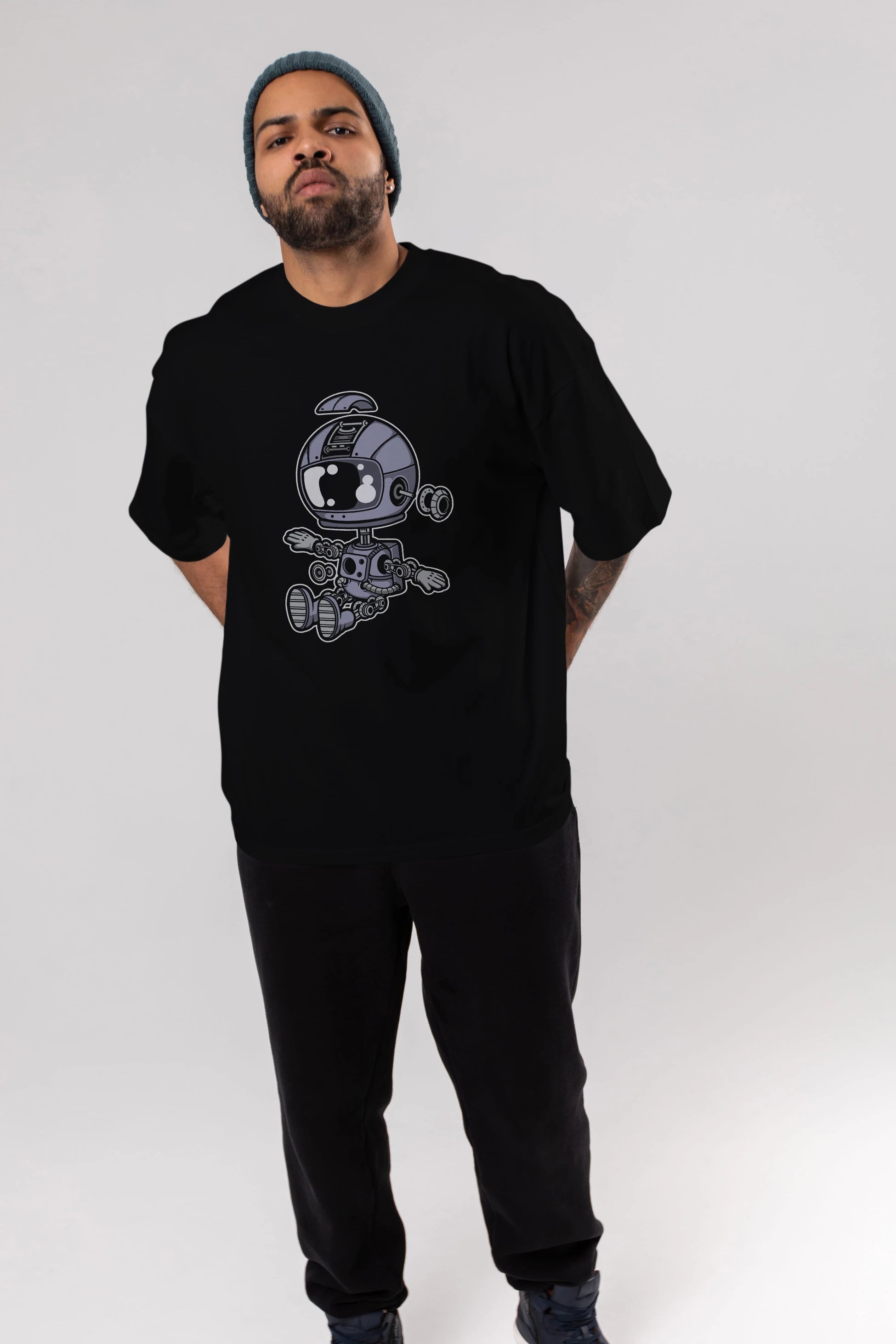 Astronaut Robot Ön Baskılı Oversize t-shirt Erkek Kadın Unisex