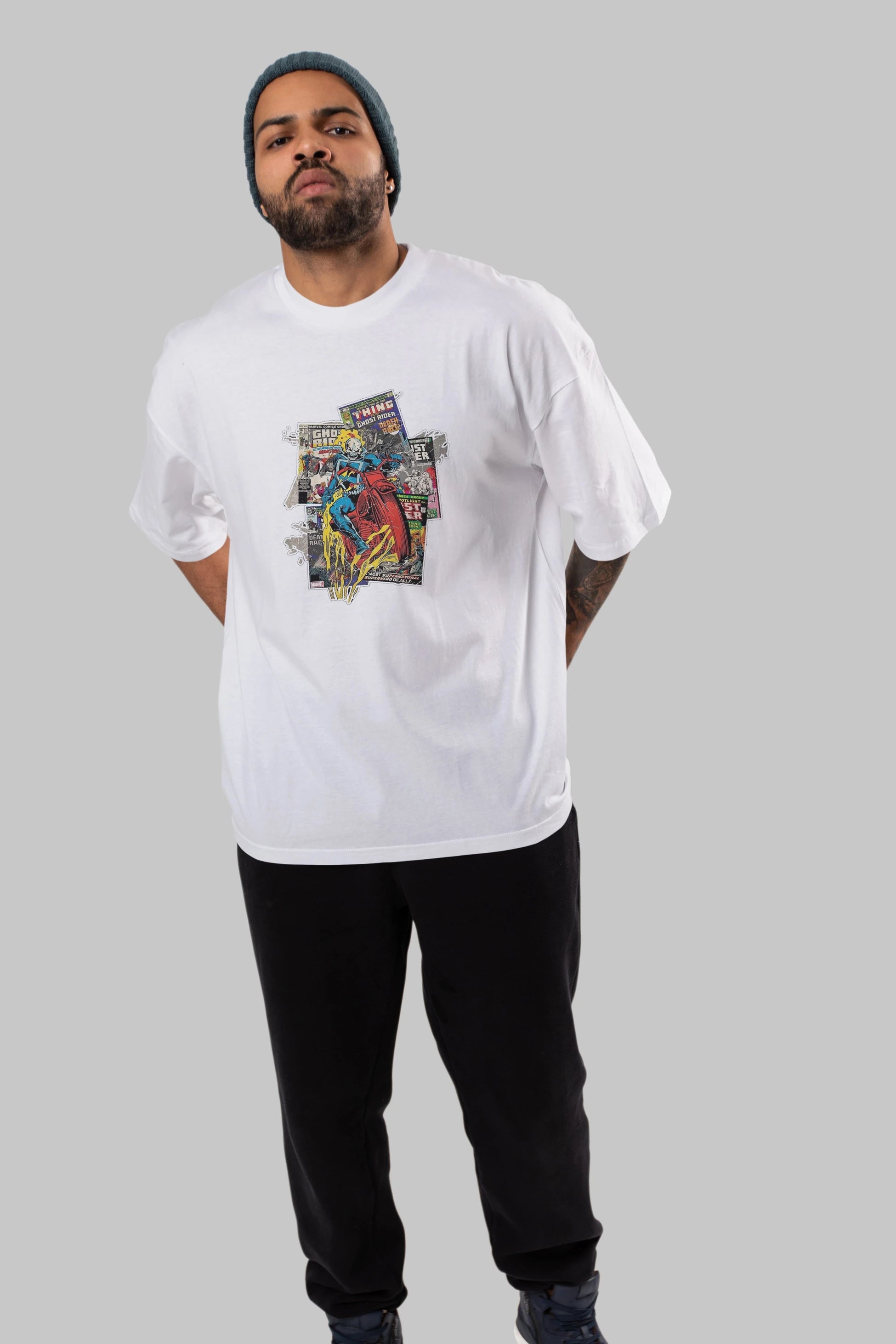 Ghost Rider Ön Baskılı Oversize t-shirt Erkek Kadın Unisex %100 Pamuk Bisiklet Yaka tişort