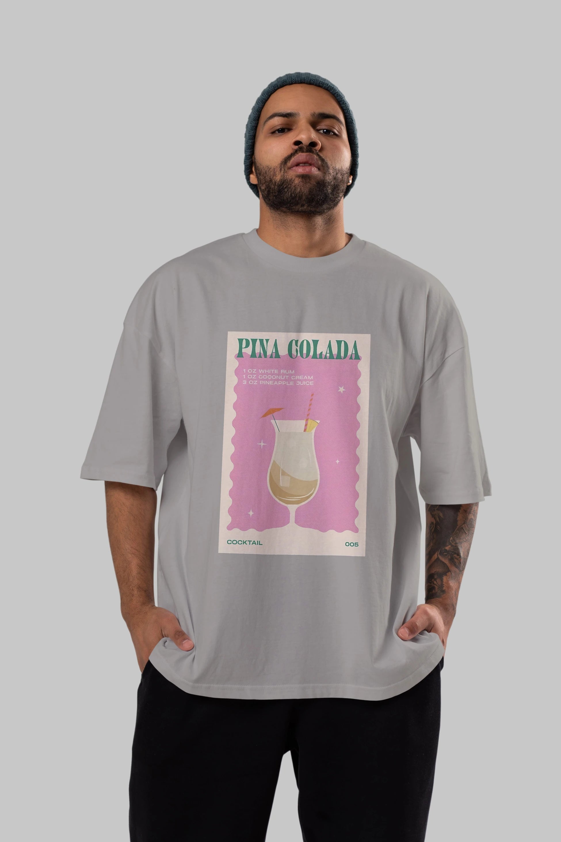 Pina Colada 3 Ön Baskılı Oversize t-shirt Erkek Kadın Unisex %100 Pamuk Bisiklet Yaka tişort