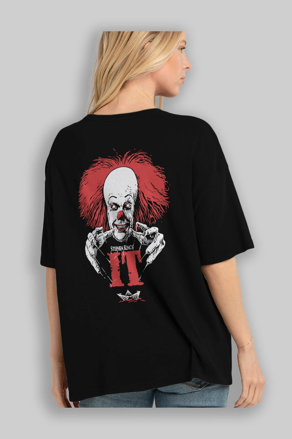 it Arka Baskılı Oversize t-shirt Erkek Kadın Unisex %100 Pamuk Bisiklet Yaka tişort