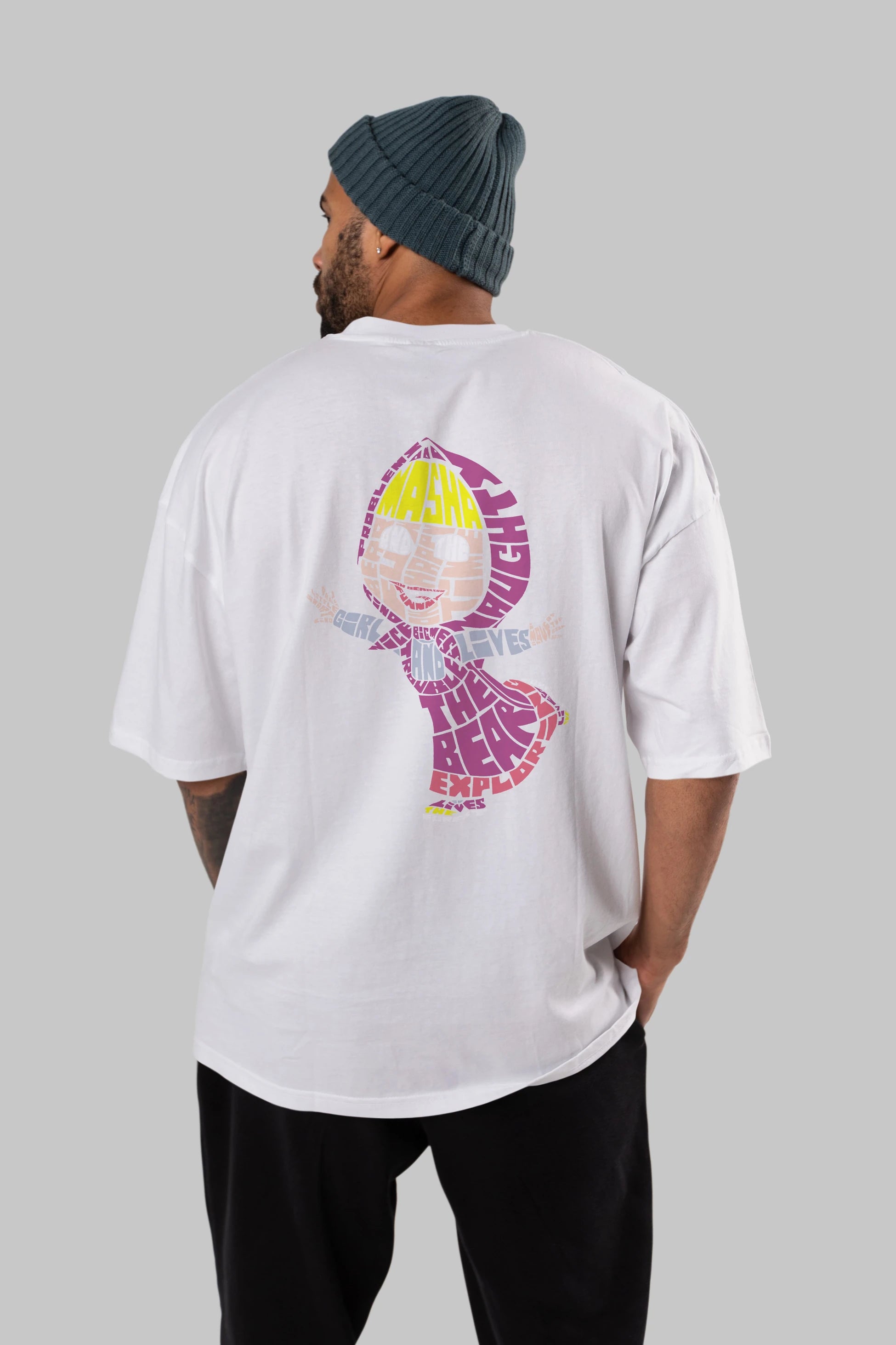 Masha And The Bear Arka Baskılı Oversize t-shirt %100 pamuk Erkek Kadın Unisex