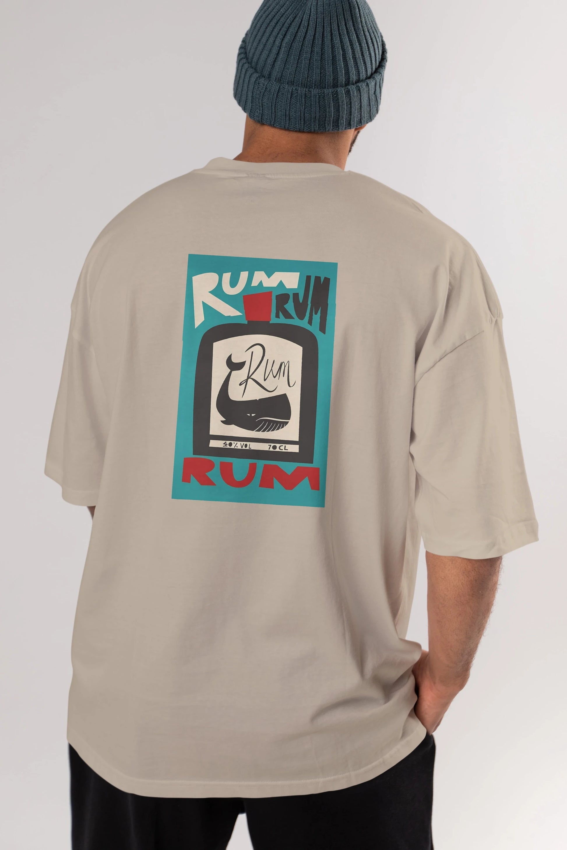 Rum Arka Baskılı Oversize t-shirt Erkek Kadın Unisex %100 Pamuk Bisiklet Yaka tişort