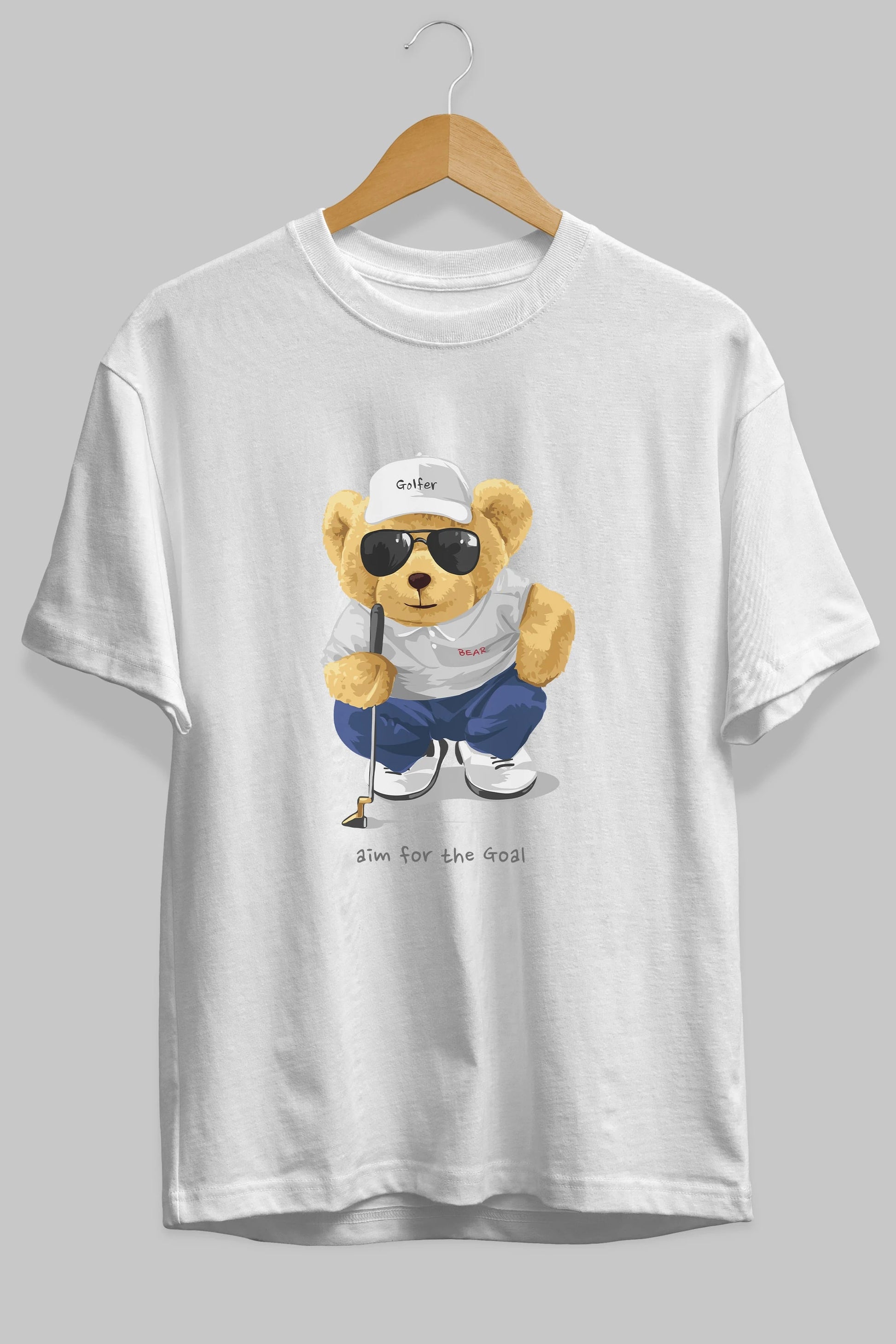 Teddy Bear Golfer Ön Baskılı Oversize t-shirt Erkek Kadın Unisex %100 Pamuk