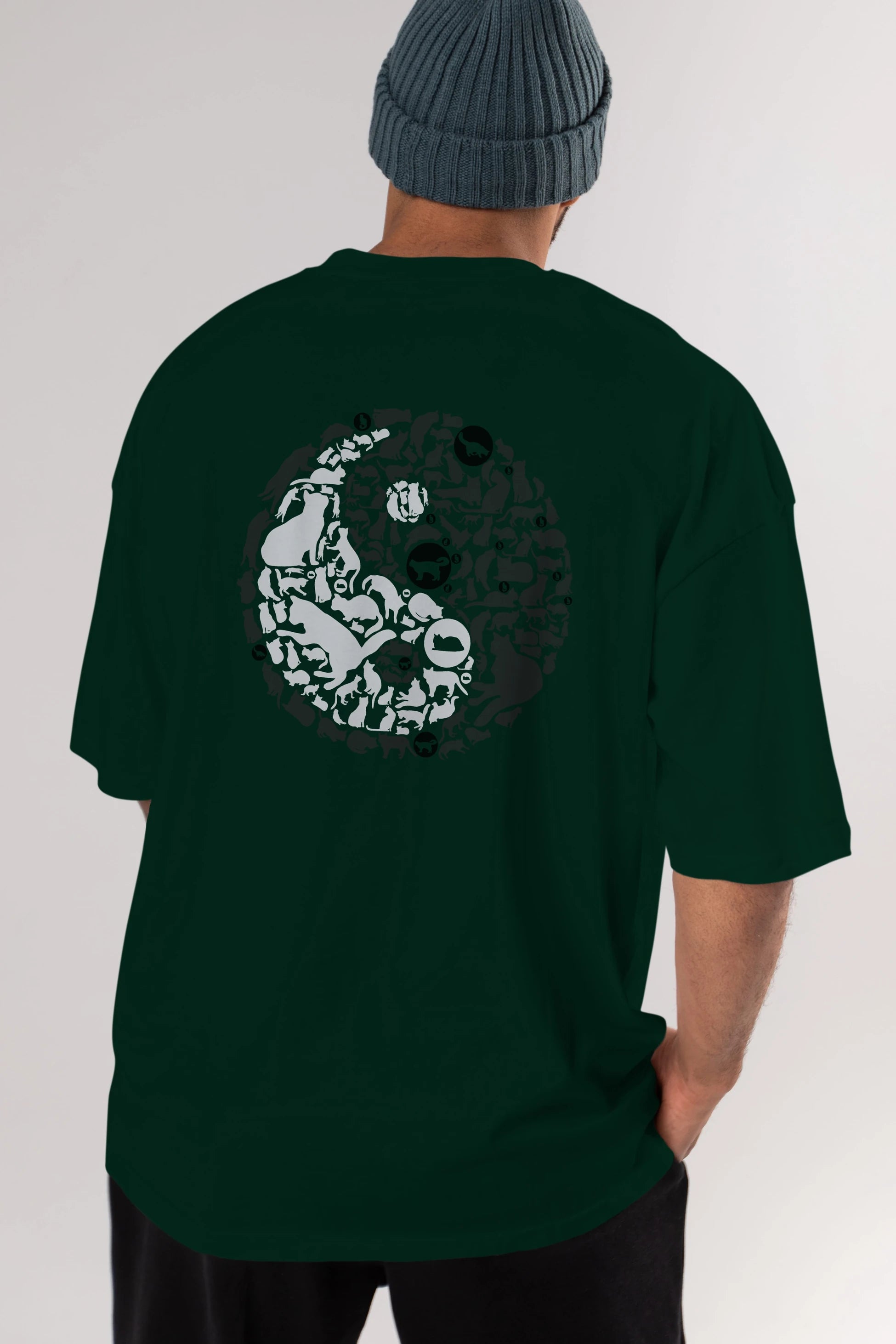 YinYang Cats Arka Baskılı Oversize t-shirt %100 pamuk Erkek Kadın Unisex