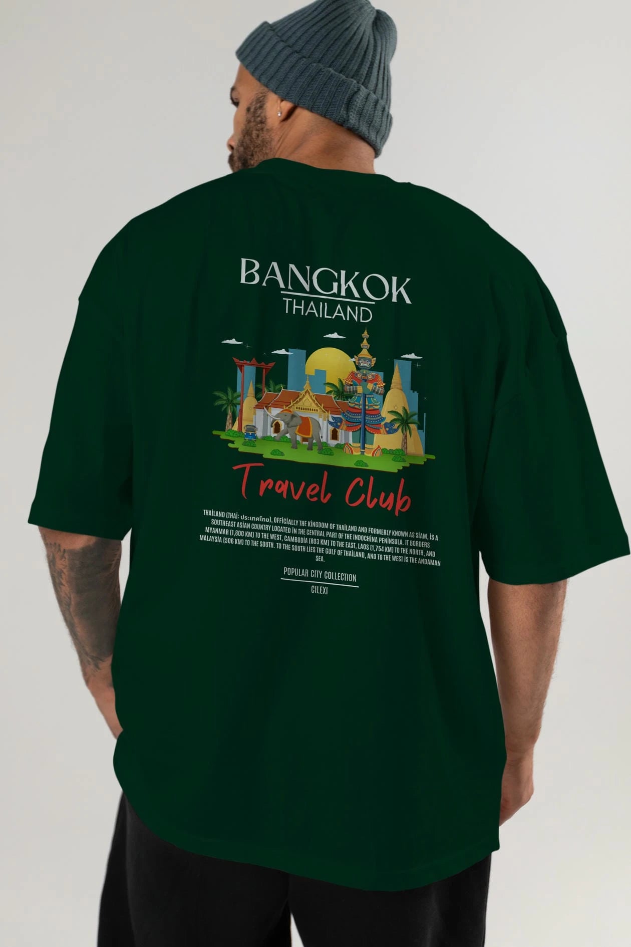 Bangkok Tailand Arka Baskılı Oversize t-shirt Erkek Kadın Pamuk Bisiklet Yaka tişort