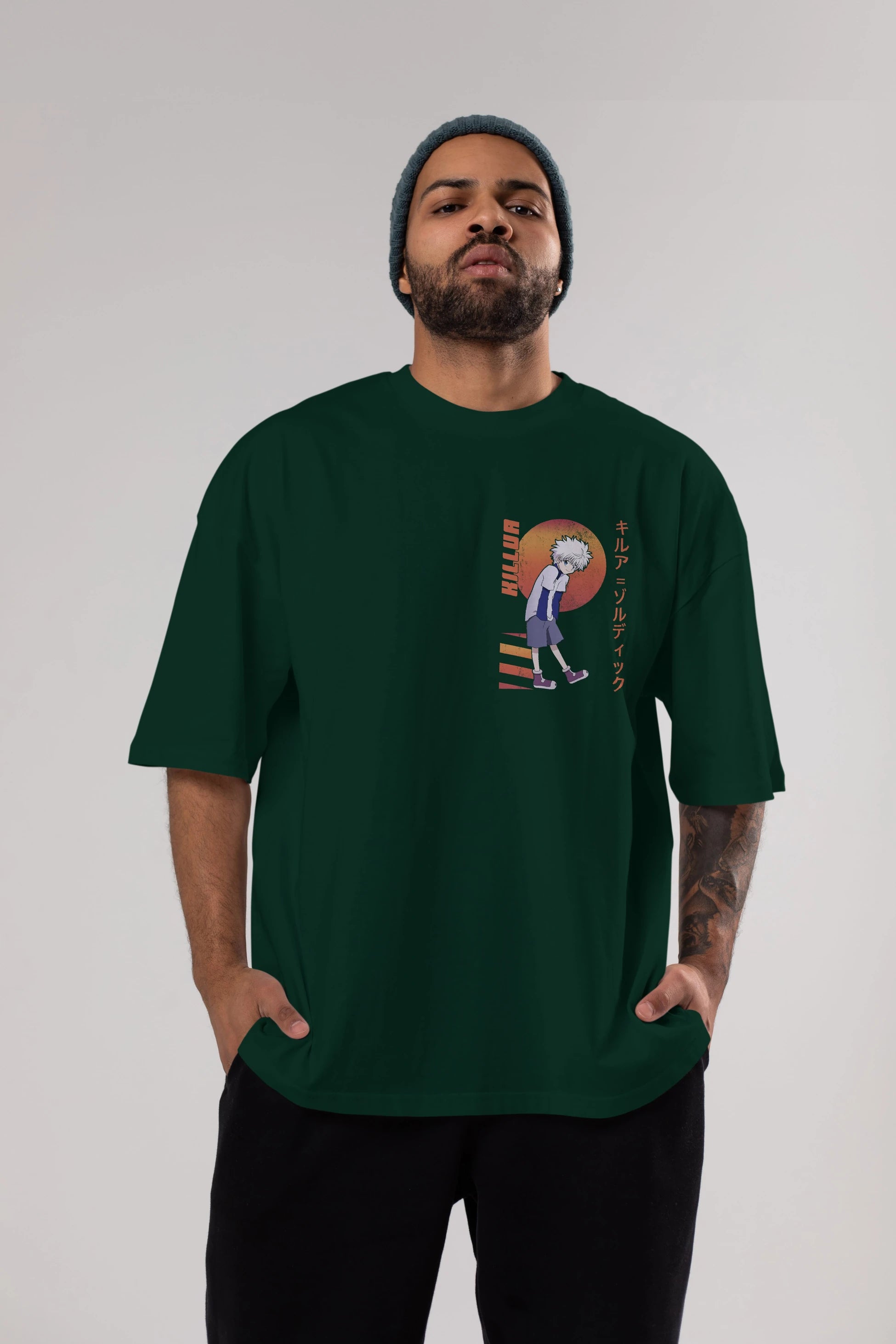 Killua Zoldyck 5 2 Ön Sol Baskılı Oversize t-shirt Erkek Kadın Unisex %100 Pamuk Bisiklet Yaka tişort