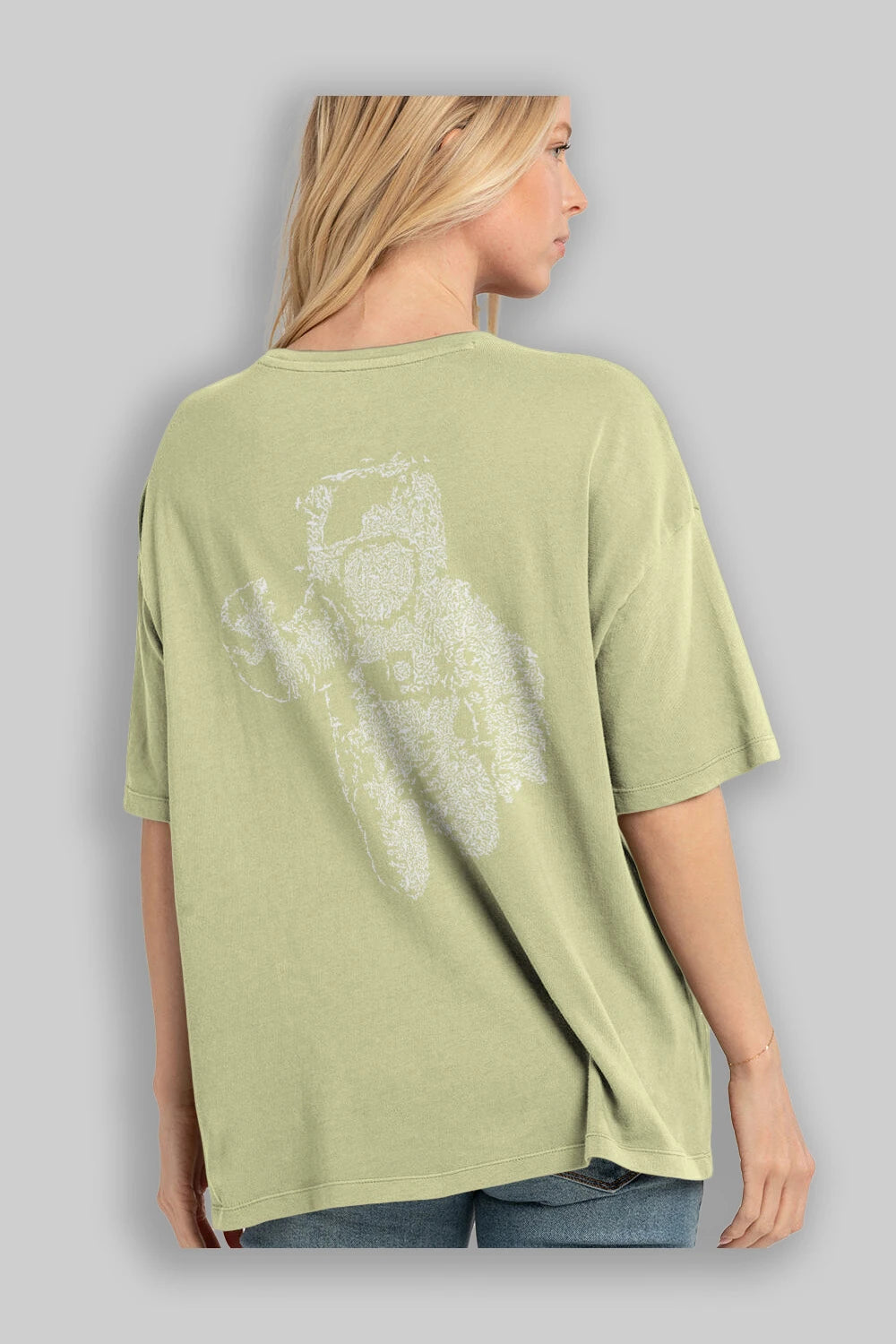 Flying Astronaut Arka Baskılı Oversize t-shirt %100 pamuk Erkek Kadın Unisex