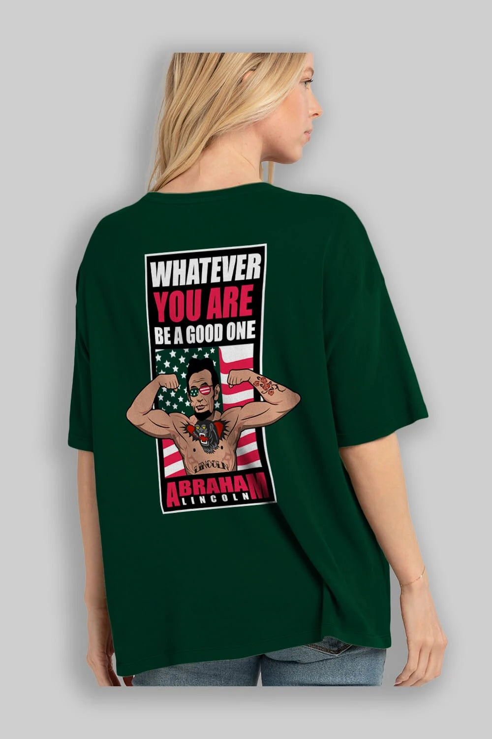 Lincoln Fighter Arka Baskılı Oversize t-shirt Erkek Kadın Unisex %100 Pamuk tişort
