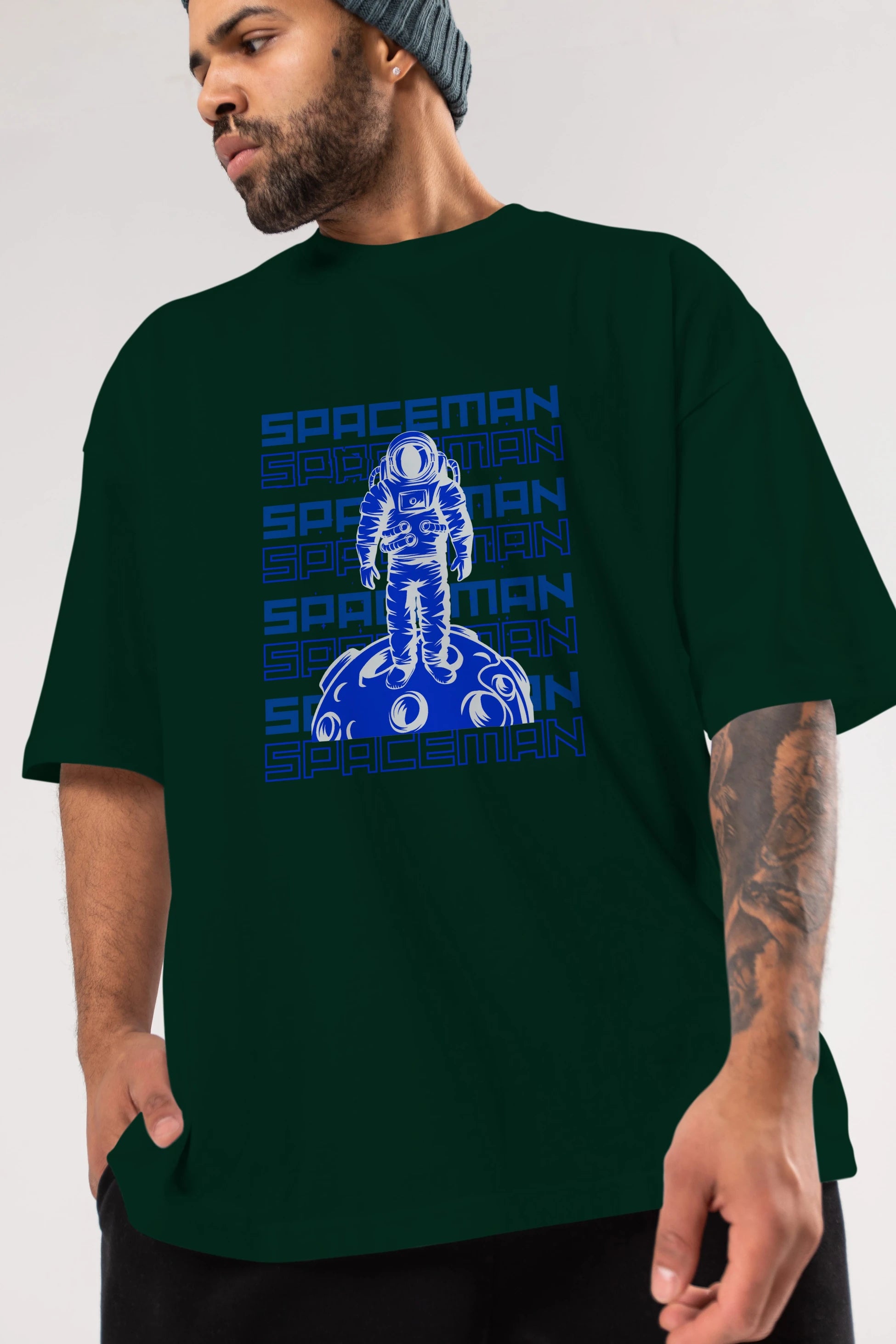 Spaceman Yazılı Ön Baskılı Oversize t-shirt Erkek Kadın Unisex