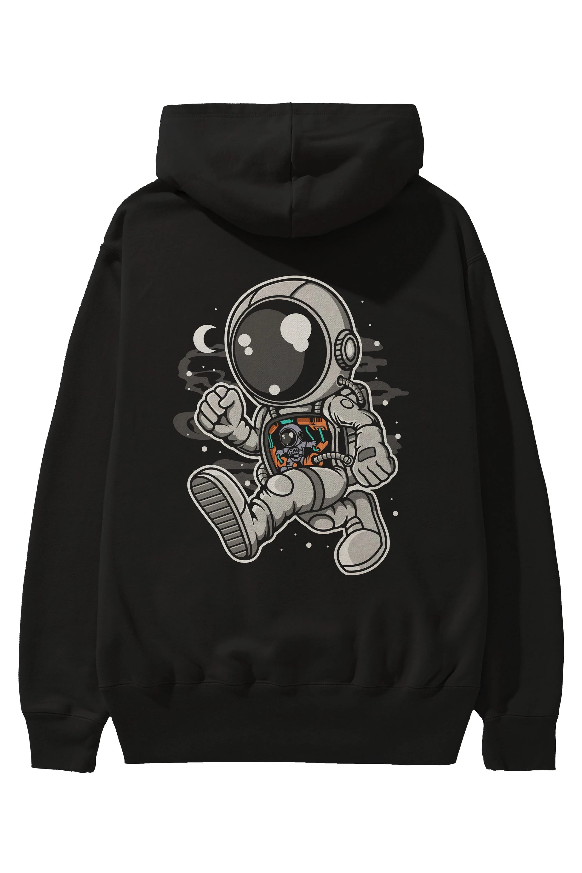 Astronaut Robotic Machine Arka Baskılı Hoodie Oversize Kapüşonlu Sweatshirt Erkek Kadın Unisex