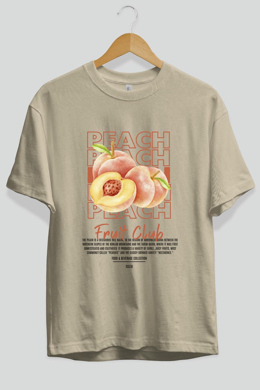 Peach Ön Baskılı Oversize t-shirt Erkek Kadın Pamuk Bisiklet Yaka tişort