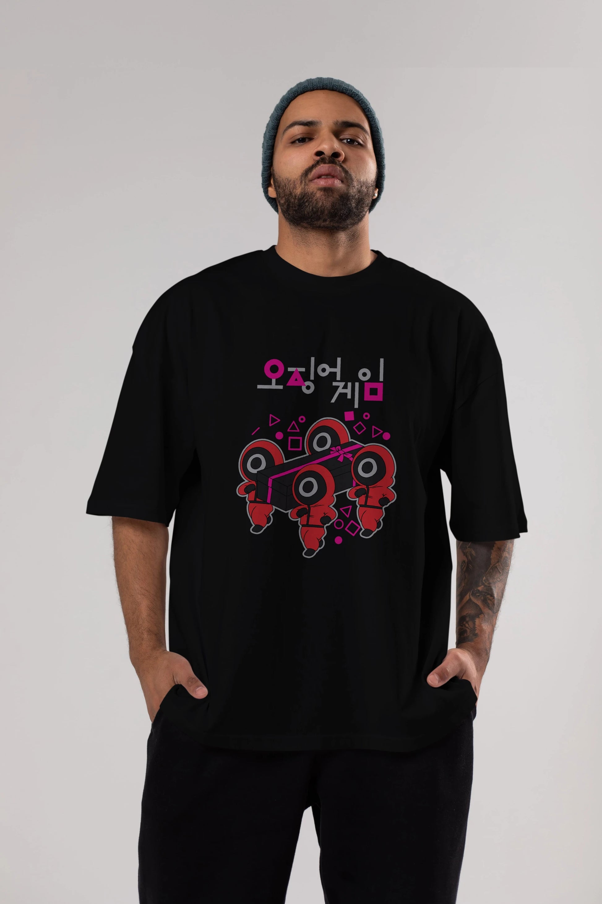 Squid Game (6) Ön Baskılı Oversize t-shirt Erkek Kadın Unisex %100 Pamuk Bisiklet Yaka tişort