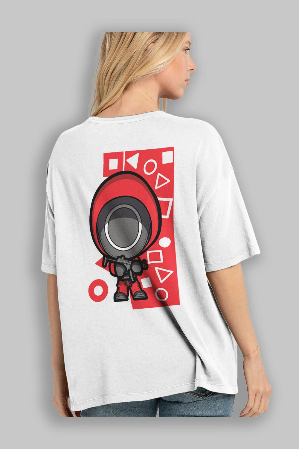 Squid Game (4) Arka Baskılı Oversize t-shirt Erkek Kadın Unisex %100 Pamuk Bisiklet Yaka tişort