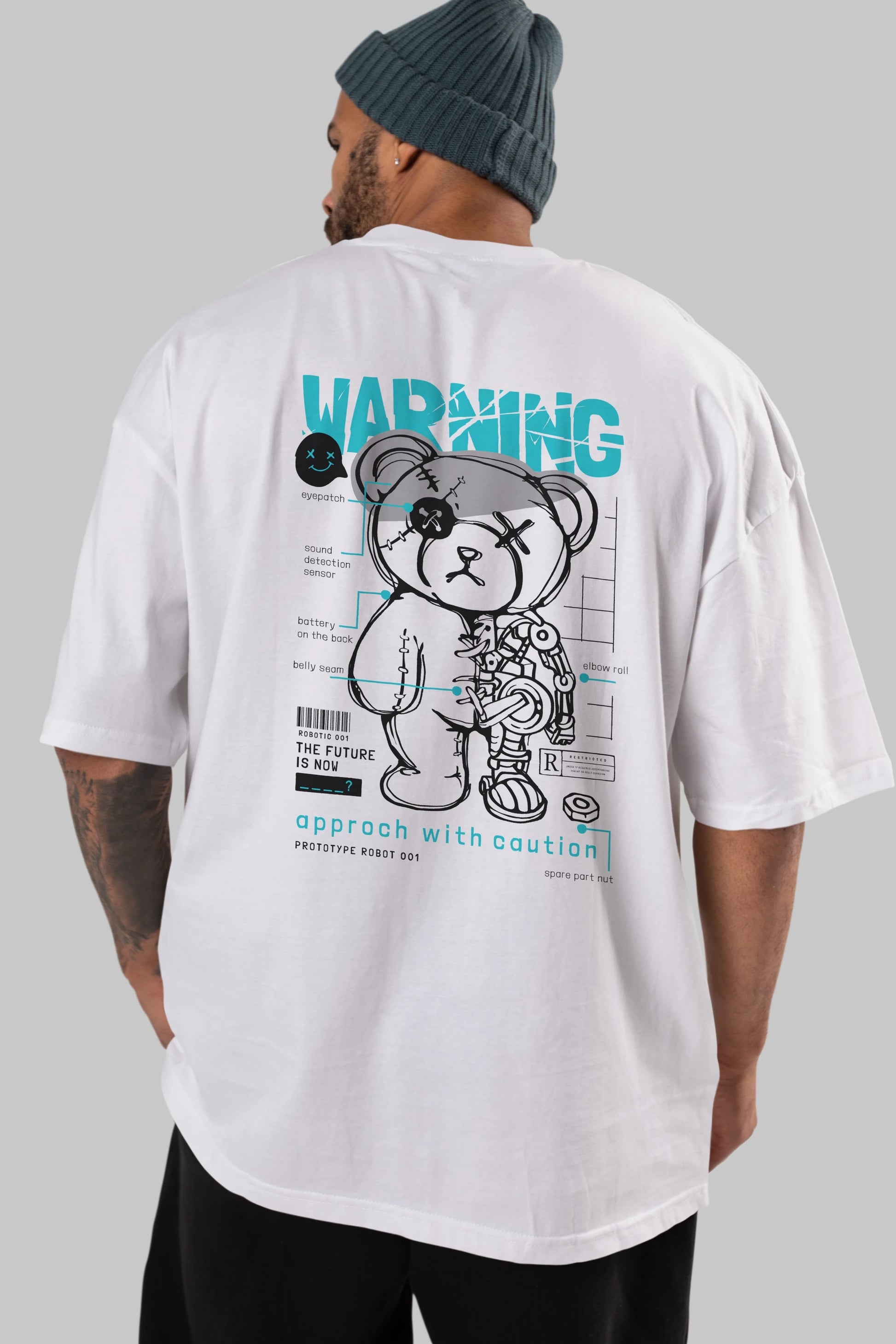 Teddy Bear Warning Arka Baskılı Oversize t-shirt Erkek Kadın Unisex