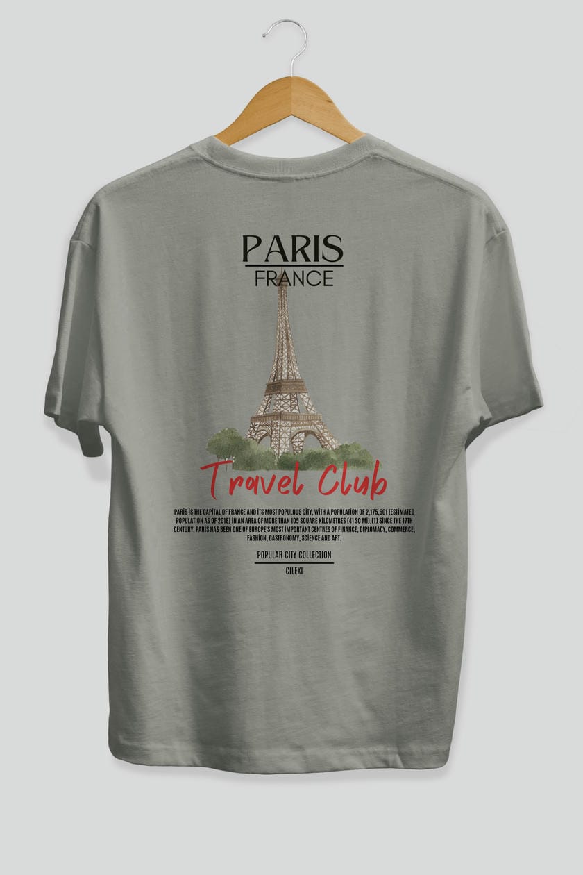 Paris France Arka Baskılı Oversize t-shirt Erkek Kadın Pamuk Bisiklet Yaka tişort