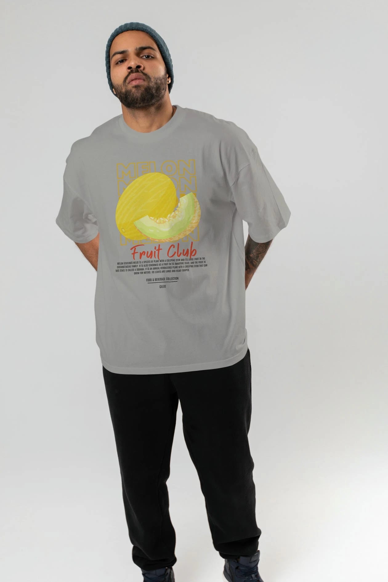 Melon Ön Baskılı Oversize t-shirt Erkek Kadın Pamuk Bisiklet Yaka tişort