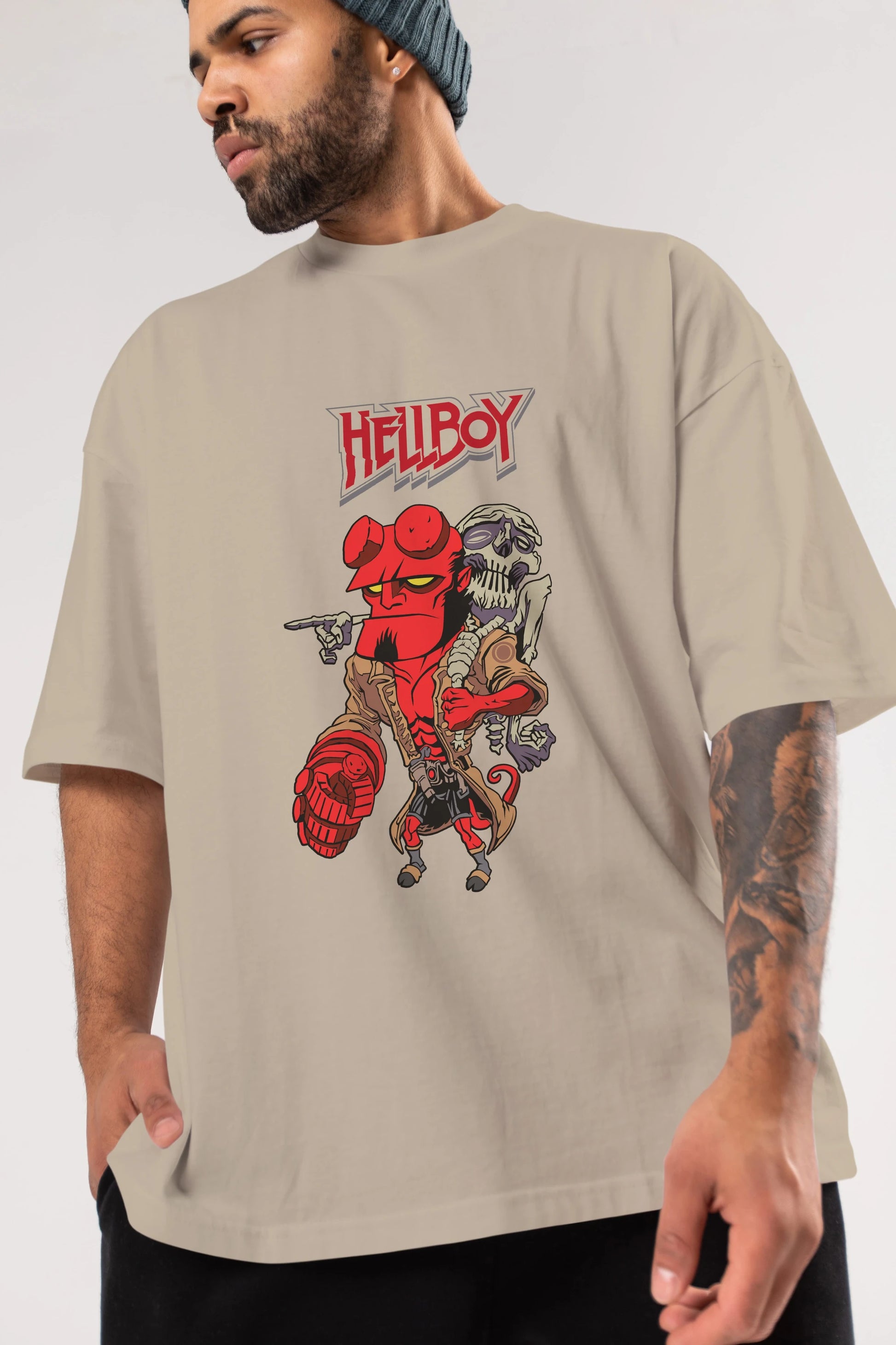 Hellboy (2) Ön Baskılı Oversize t-shirt Erkek Kadın Unisex %100 Pamuk Bisiklet Yaka tişort