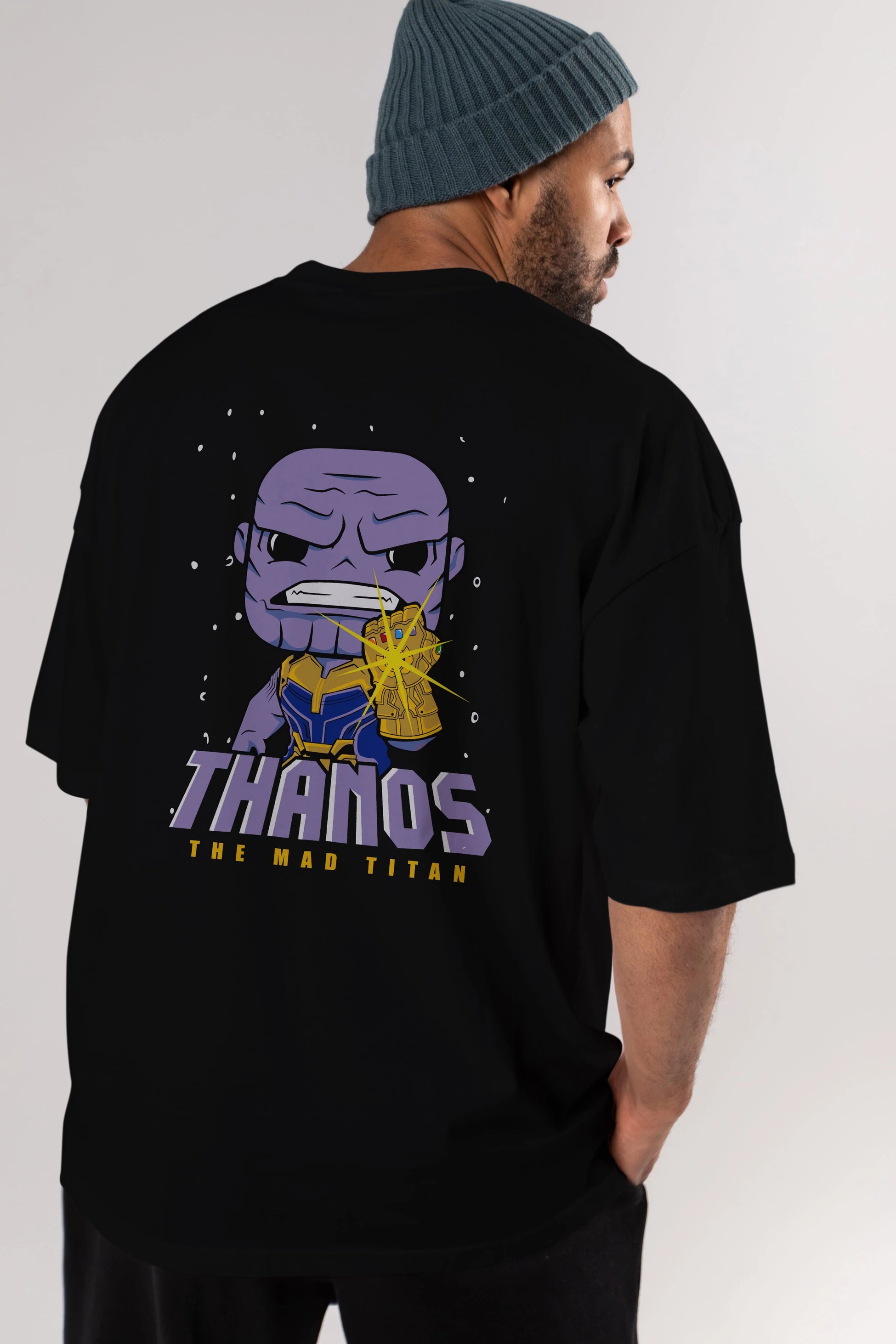 Thanos (1) Arka Baskılı Oversize t-shirt Erkek Kadın Unisex %100 Pamuk Bisiklet Yaka tişort