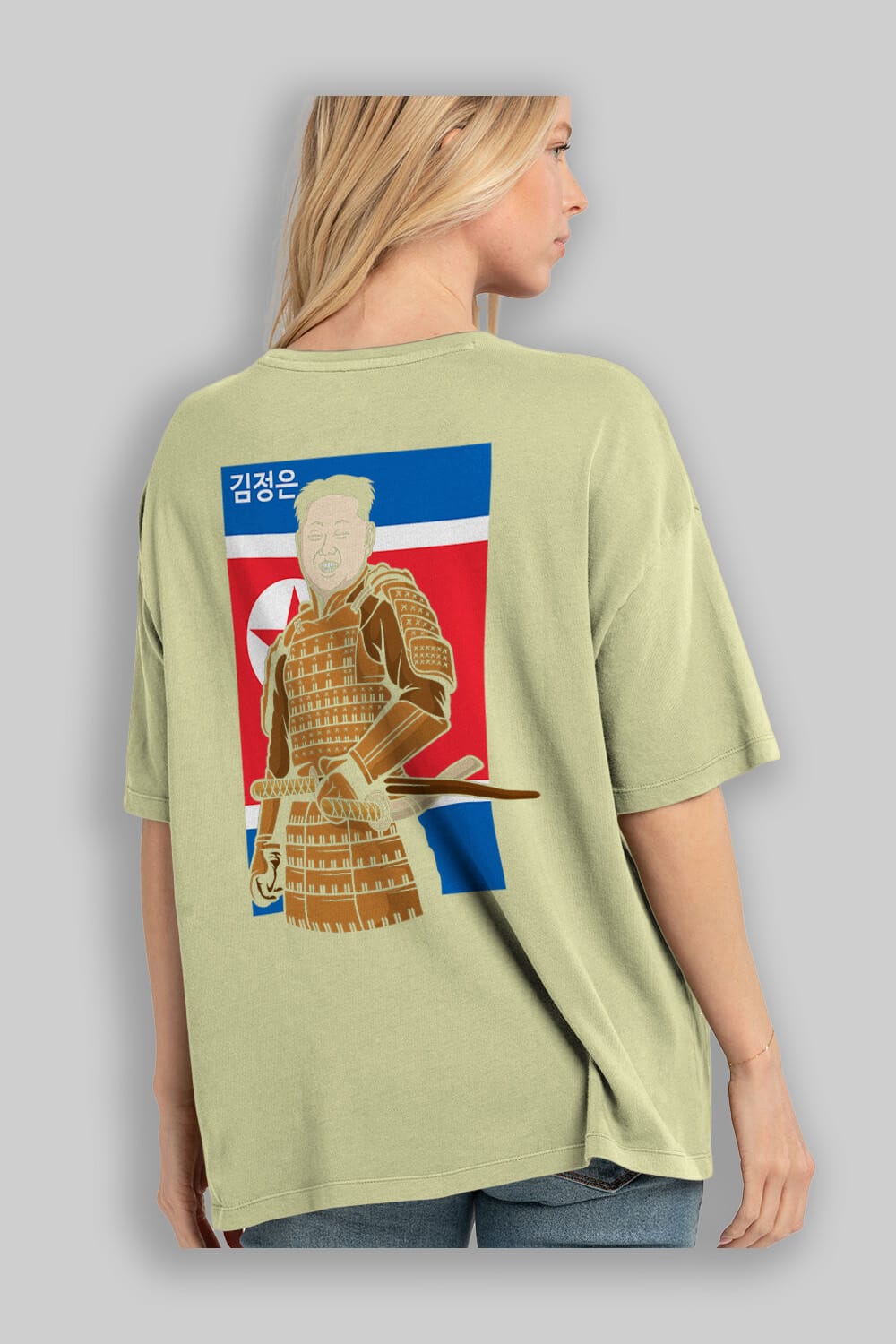 Samurai Jong Un Arka Baskılı Oversize t-shirt Erkek Kadın Unisex %100 Pamuk tişort