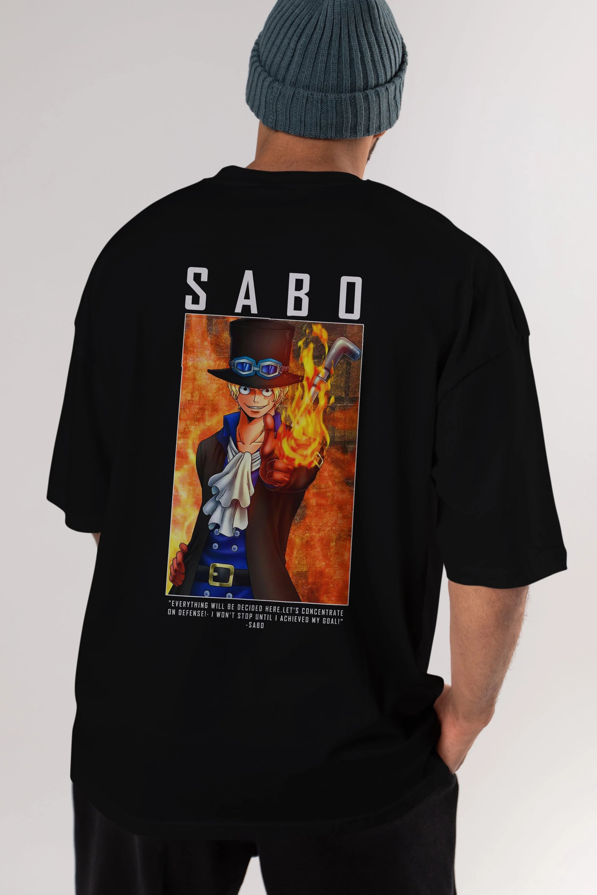 Sabo Anime Arka Baskılı Oversize t-shirt Erkek Kadın Unisex %100 pamuk tişort