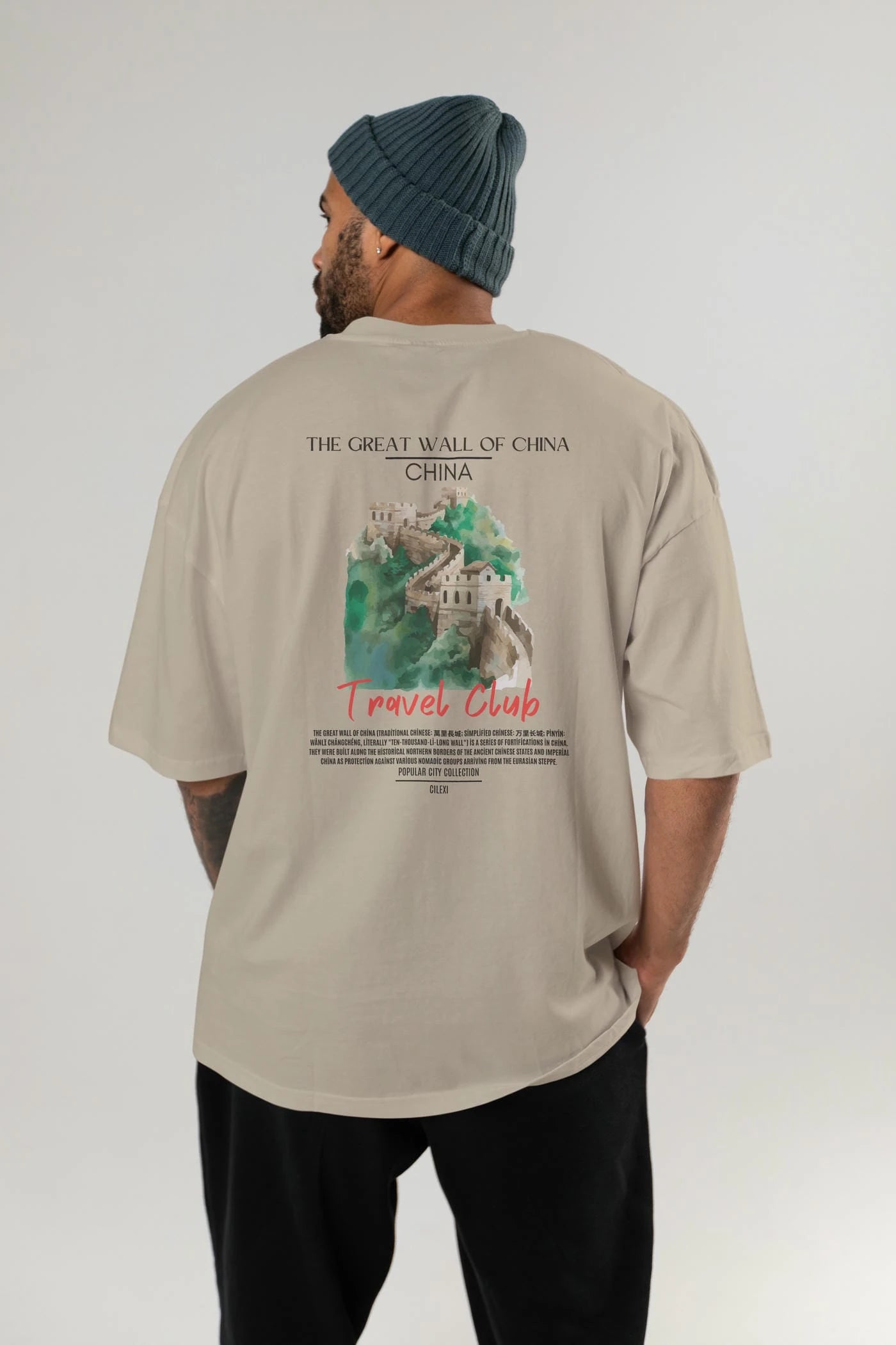 The Great Wall Of China Arka Baskılı Oversize t-shirt Erkek Kadın Pamuk Bisiklet Yaka tişort