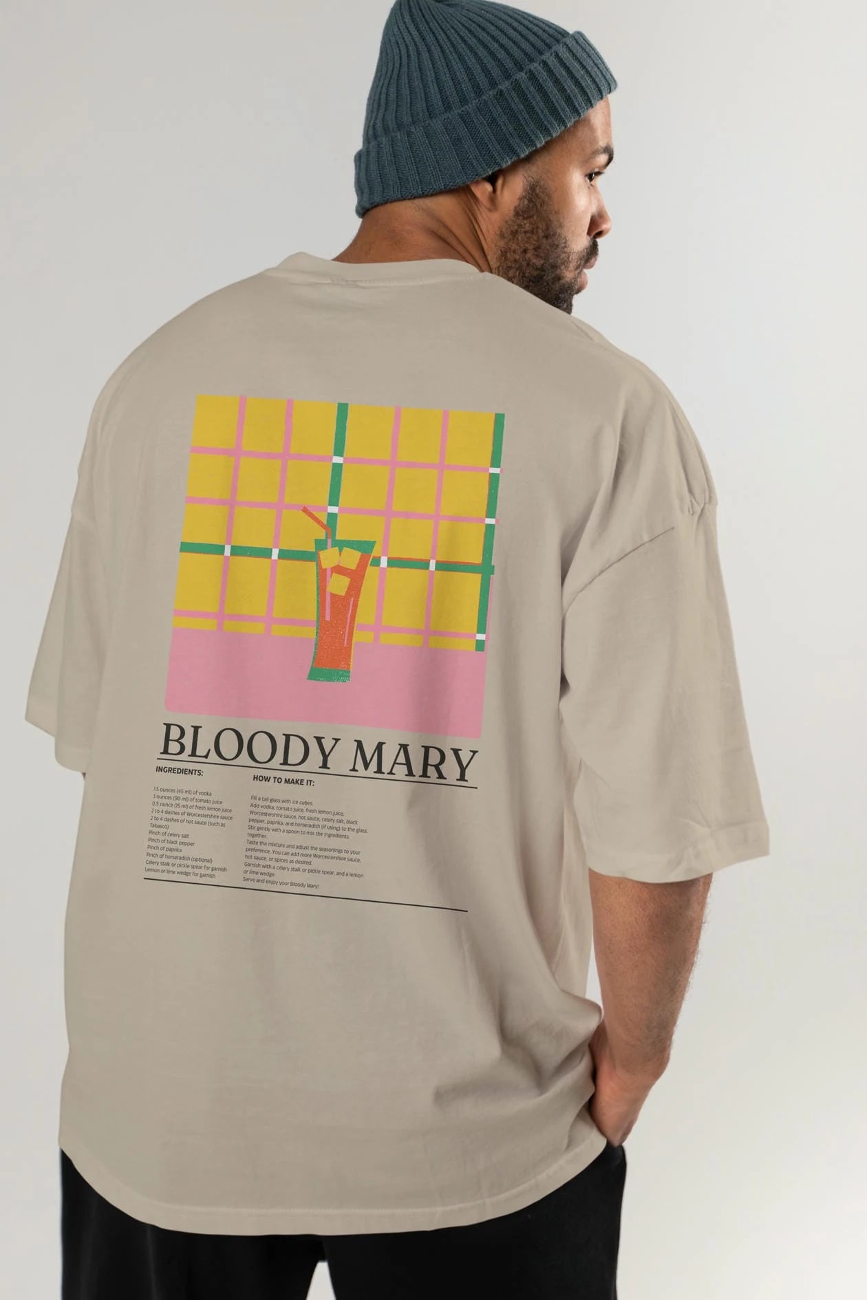 Bloody Mary Kokteyl Serisi Arka Baskılı Oversize t-shirt Erkek Kadın %100 Pamuk Bisiklet Yaka tişort