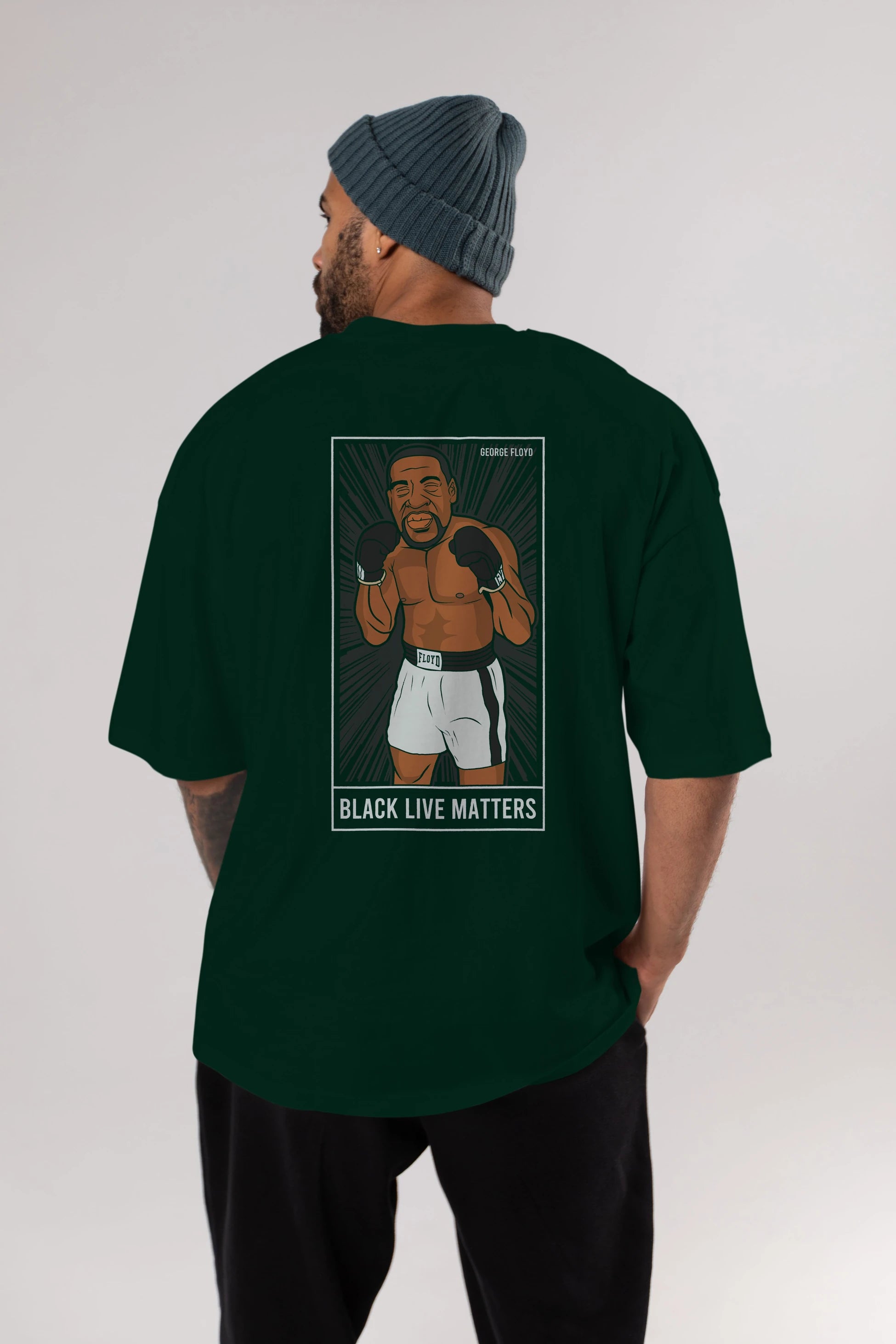 George Floyd Boxer Arka Baskılı Oversize t-shirt Erkek Kadın Unisex %100 Pamuk tişort