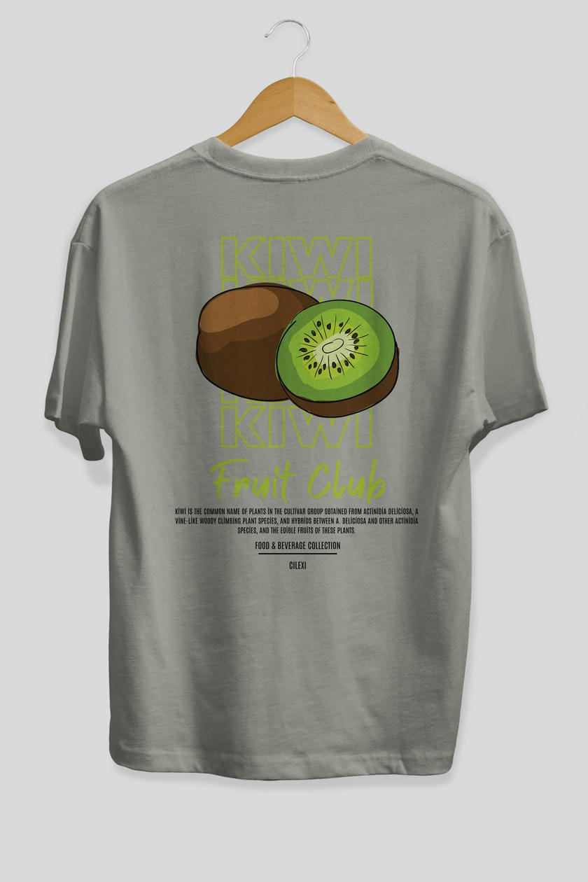Kiwi Arka Baskılı Oversize t-shirt Erkek Kadın Pamuk Bisiklet Yaka tişort
