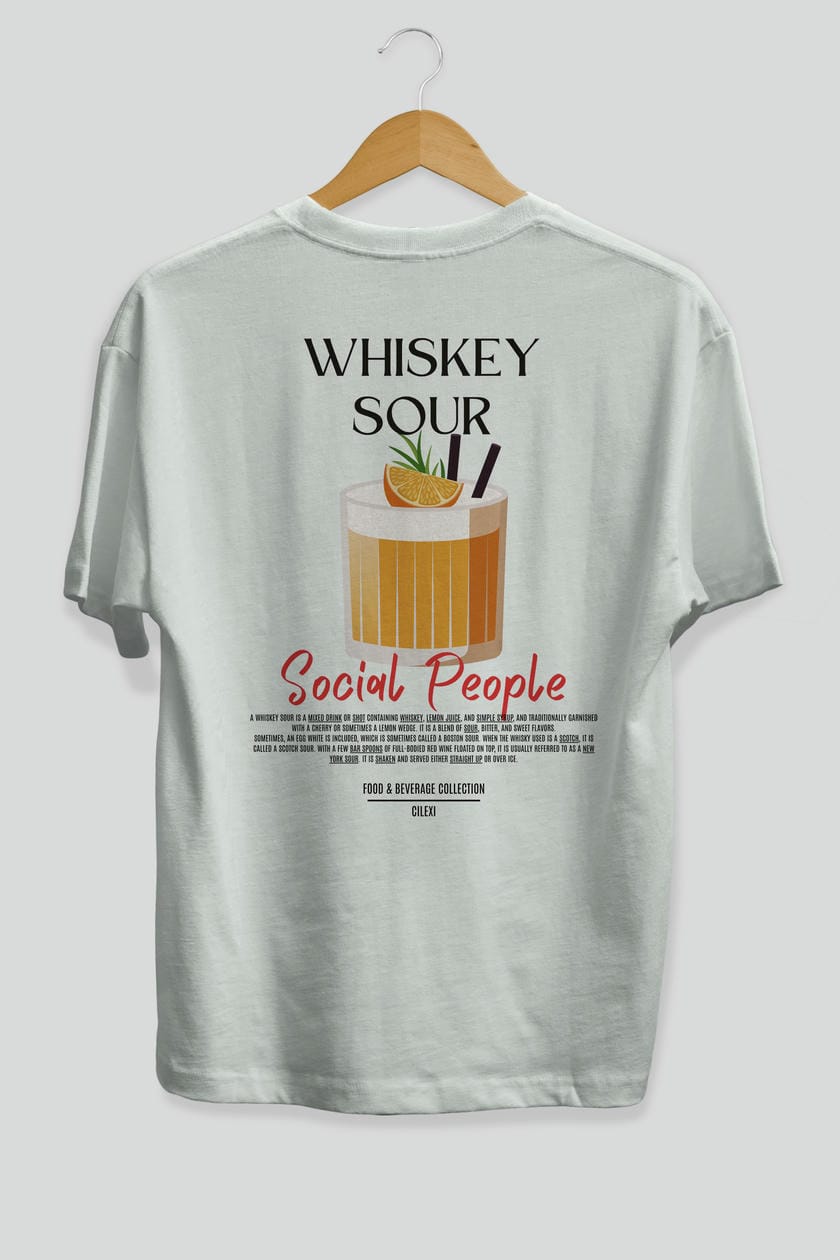 Whıskey Sour Kokteyl Serisi Baskılı Oversize t-shirt Erkek Kadın Unisex %100 Pamuk Bisiklet Yaka tişort