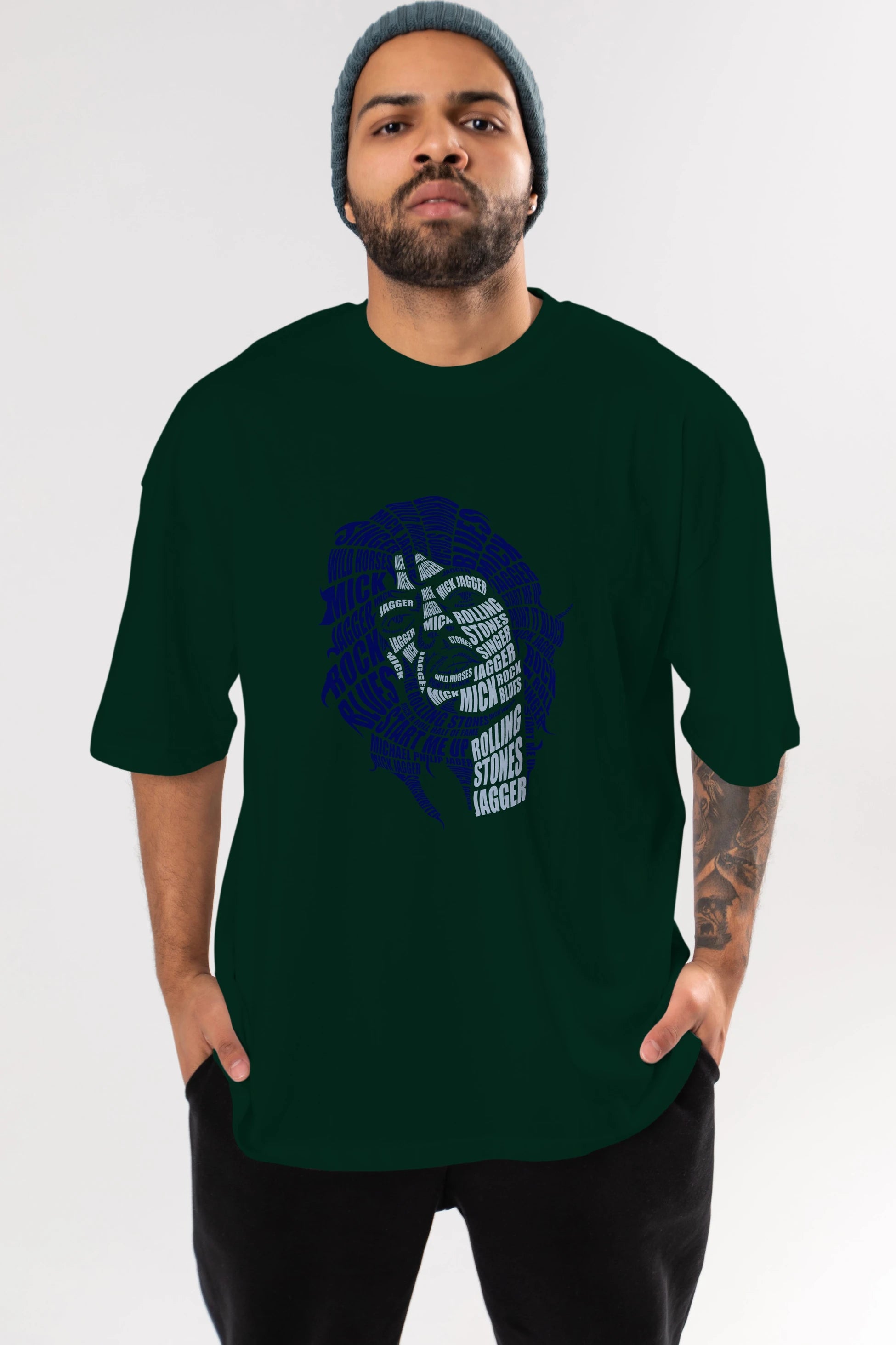 Mick Jagger Calligram Ön Baskılı Oversize t-shirt %100 pamuk Erkek Kadın Unisex