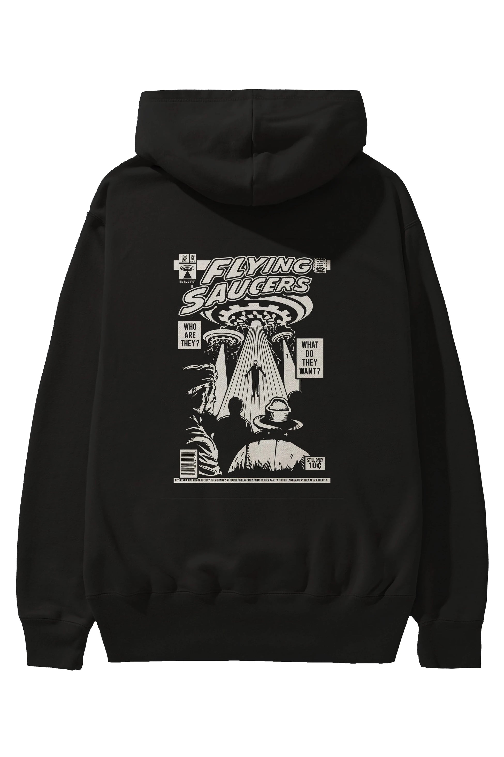 UFO Arka Baskılı Hoodie Oversize Kapüşonlu Sweatshirt Erkek Kadın Unisex