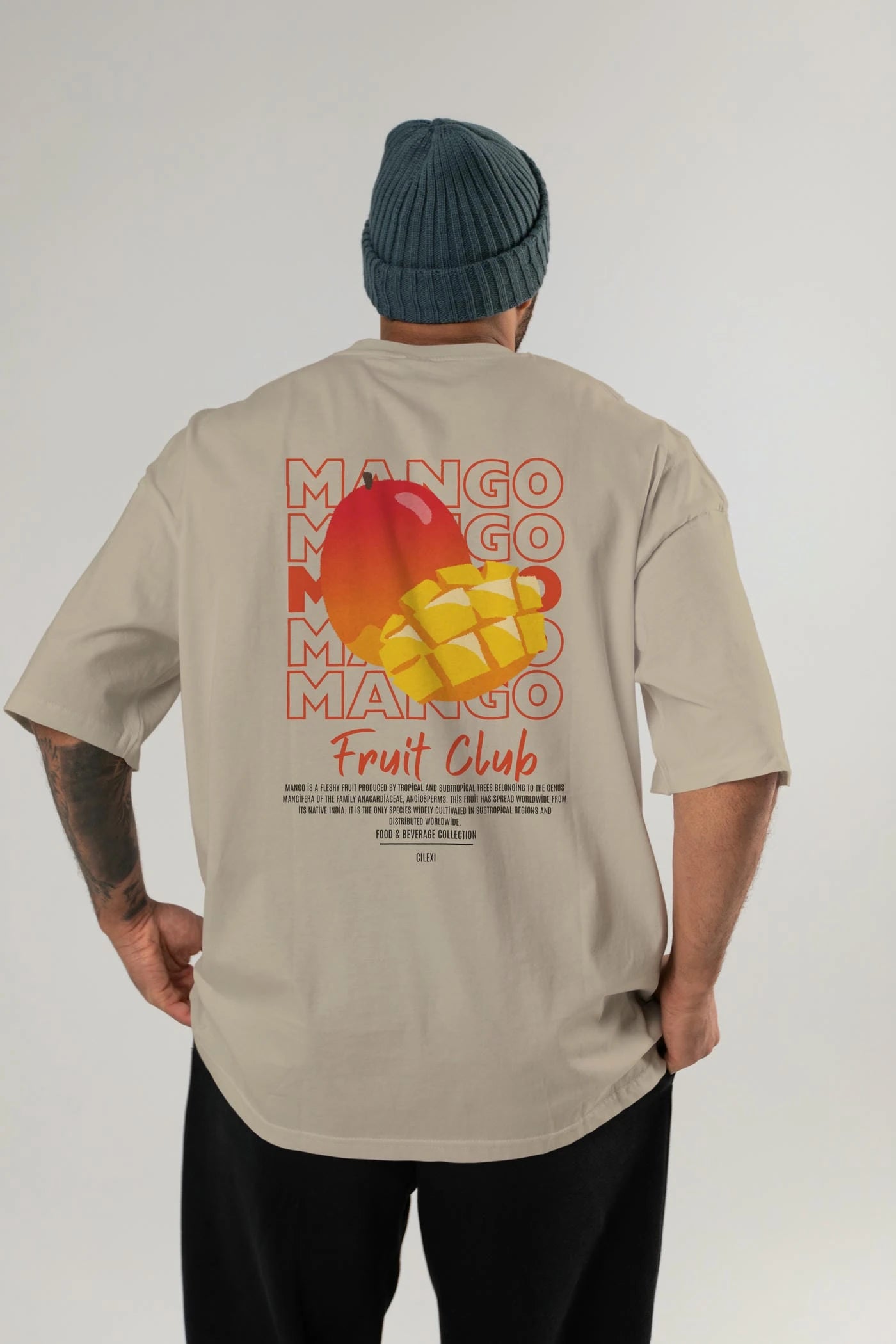 Mango Arka Baskılı Oversize t-shirt Erkek Kadın Pamuk Bisiklet Yaka tişort