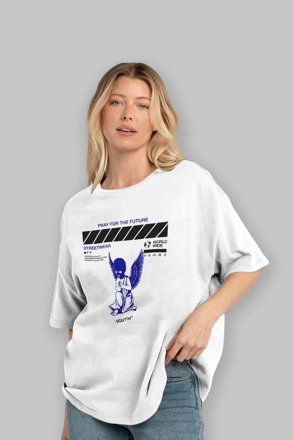 Pray for The Future Ön Baskılı Oversize t-shirt Erkek Kadın Unisex
