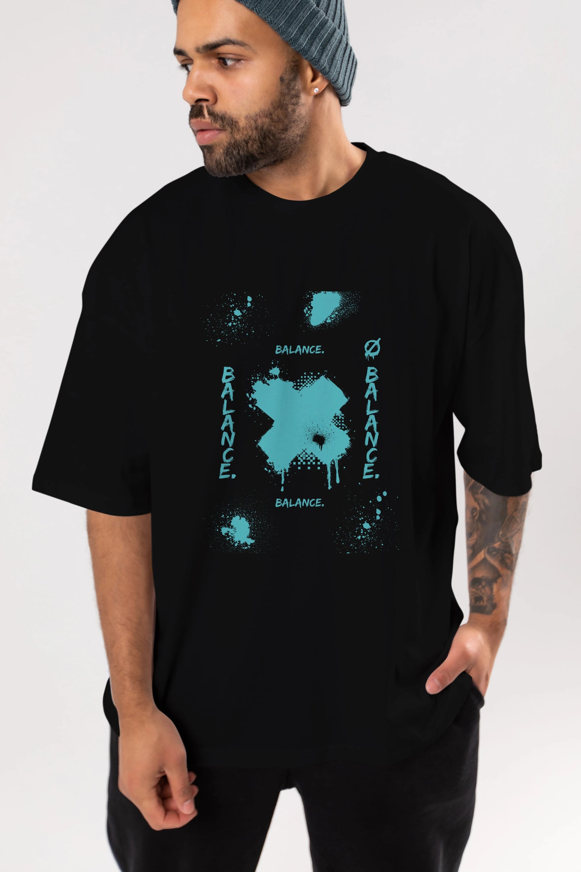 Balance Balance Yazılı Ön Baskılı Oversize t-shirt Erkek Kadın Unisex