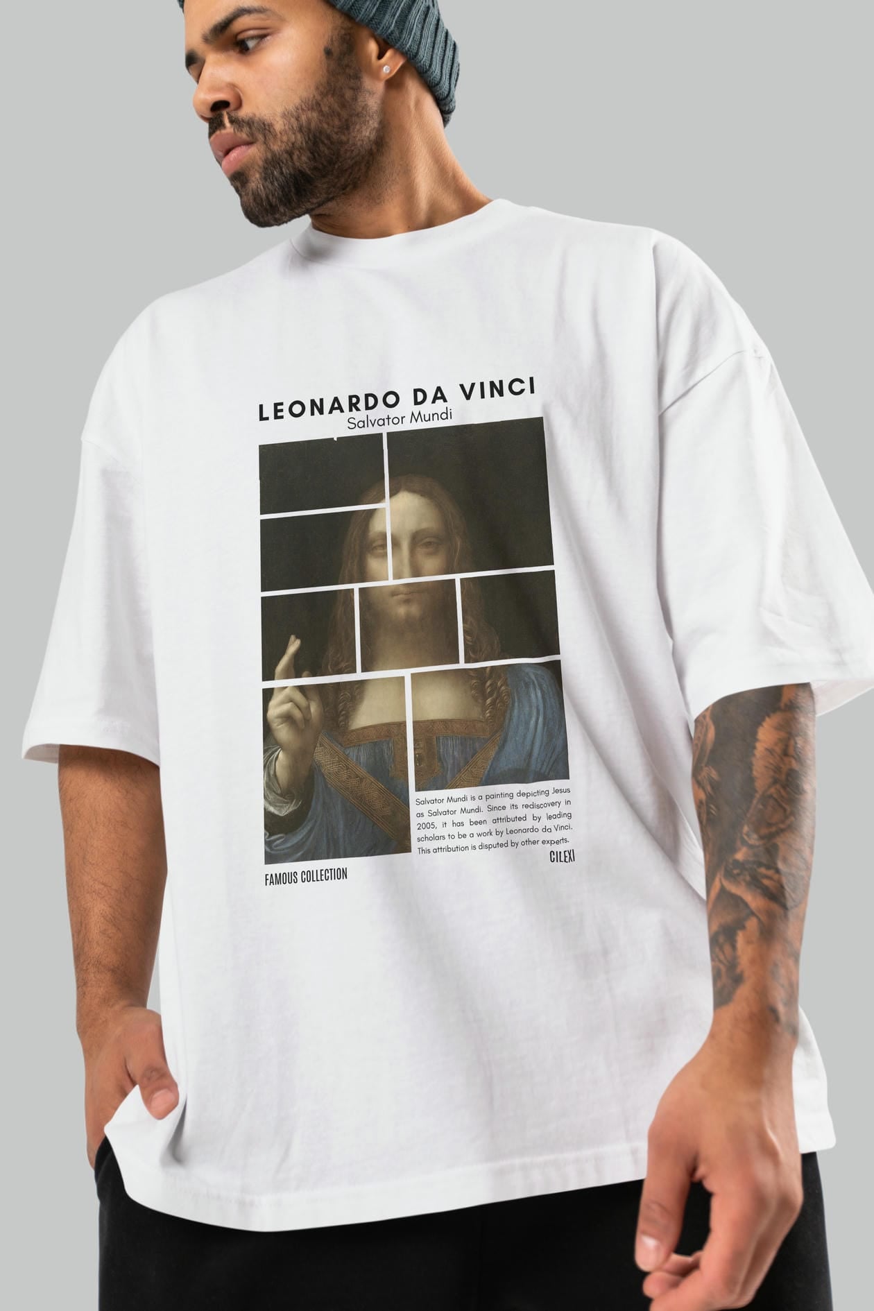 Salvador Mundi ön Baskılı Oversize t-shirt Erkek Kadın Bisiklet Yaka Pamuk tişort