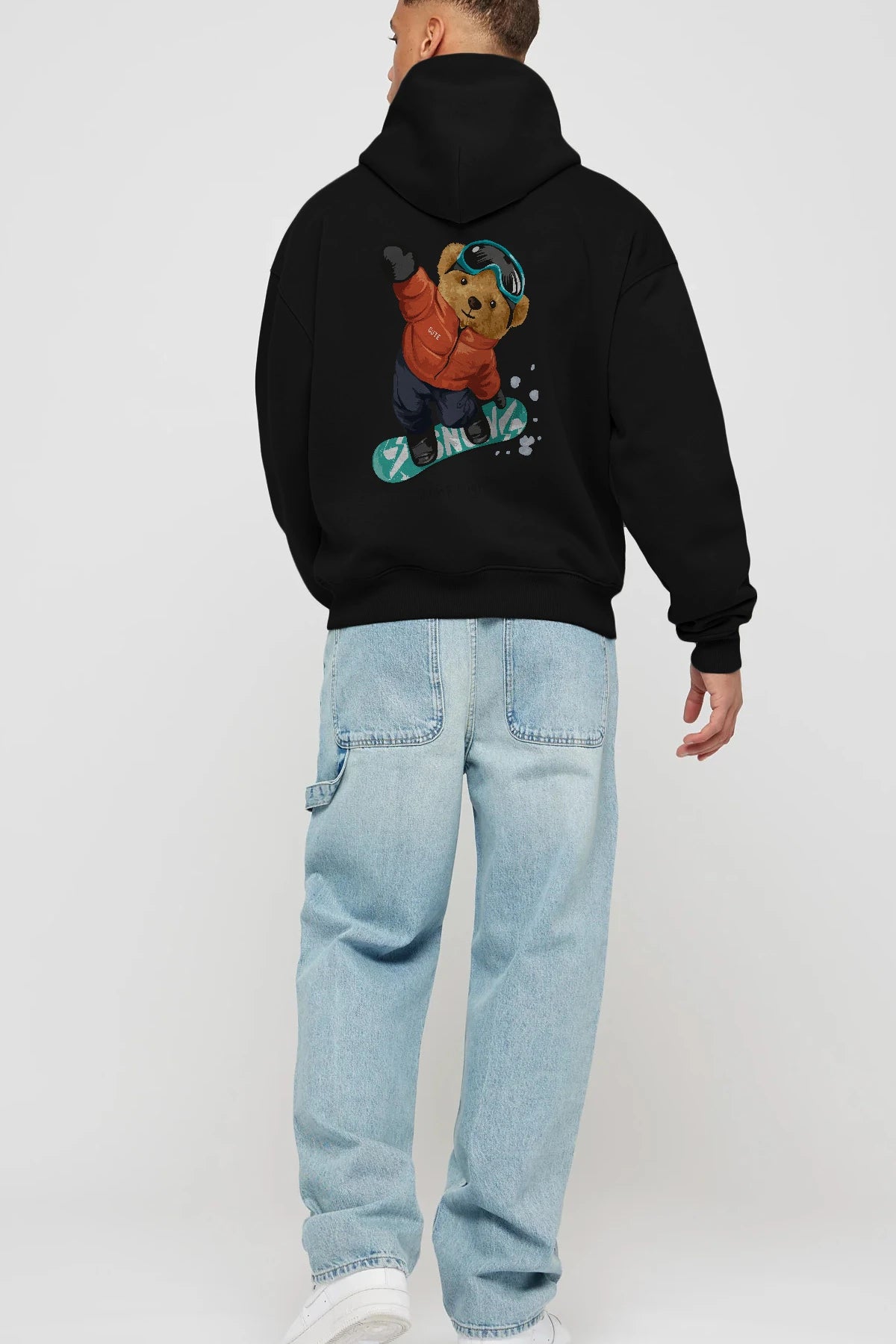 Teddy Bear Jump High Arka Baskılı Hoodie Oversize Kapüşonlu Sweatshirt Erkek Kadın Unisex