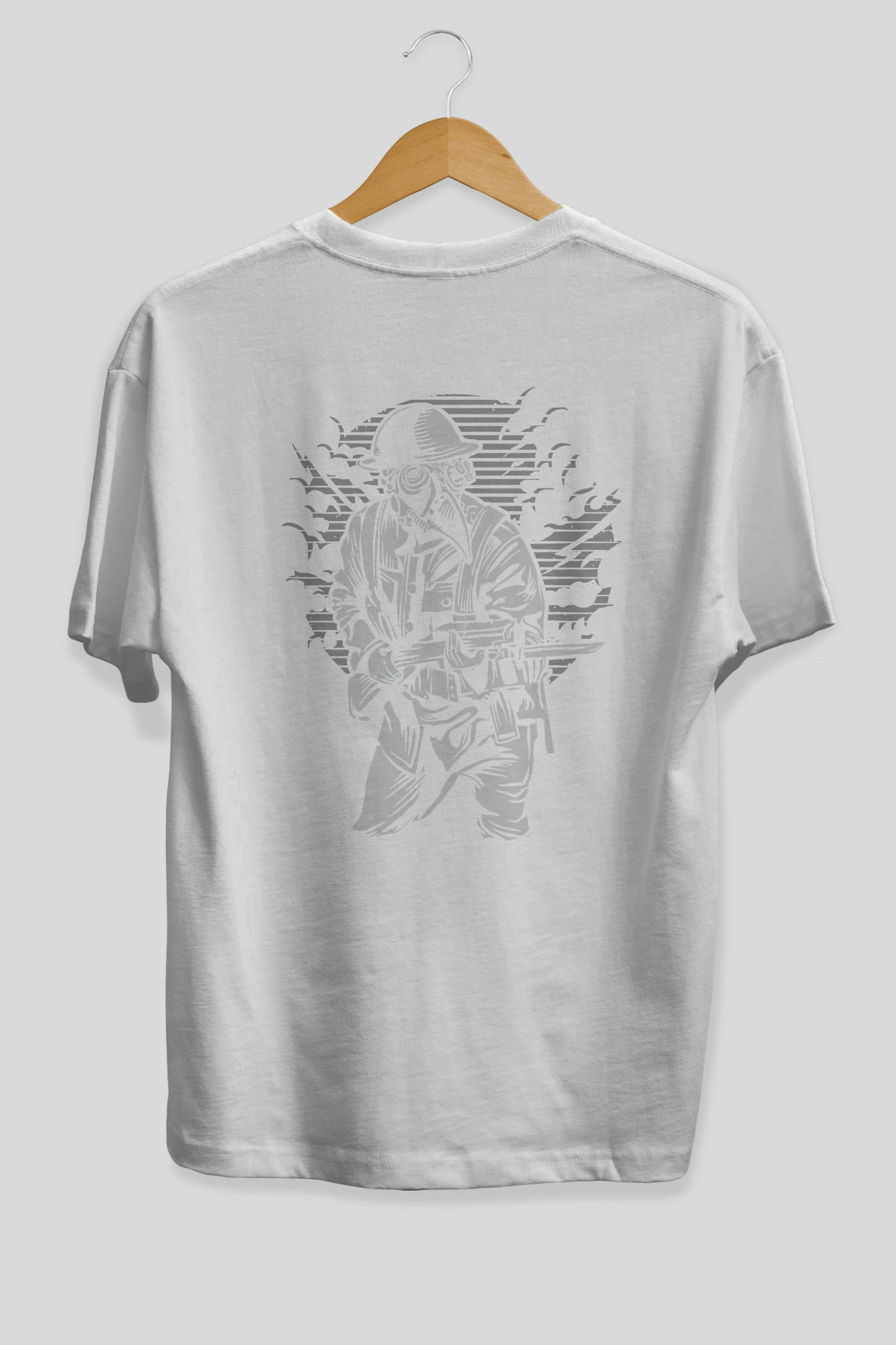Steampunk Style Soldier Arka Baskılı Oversize t-shirt Erkek Kadın Unisex %100 Pamuk